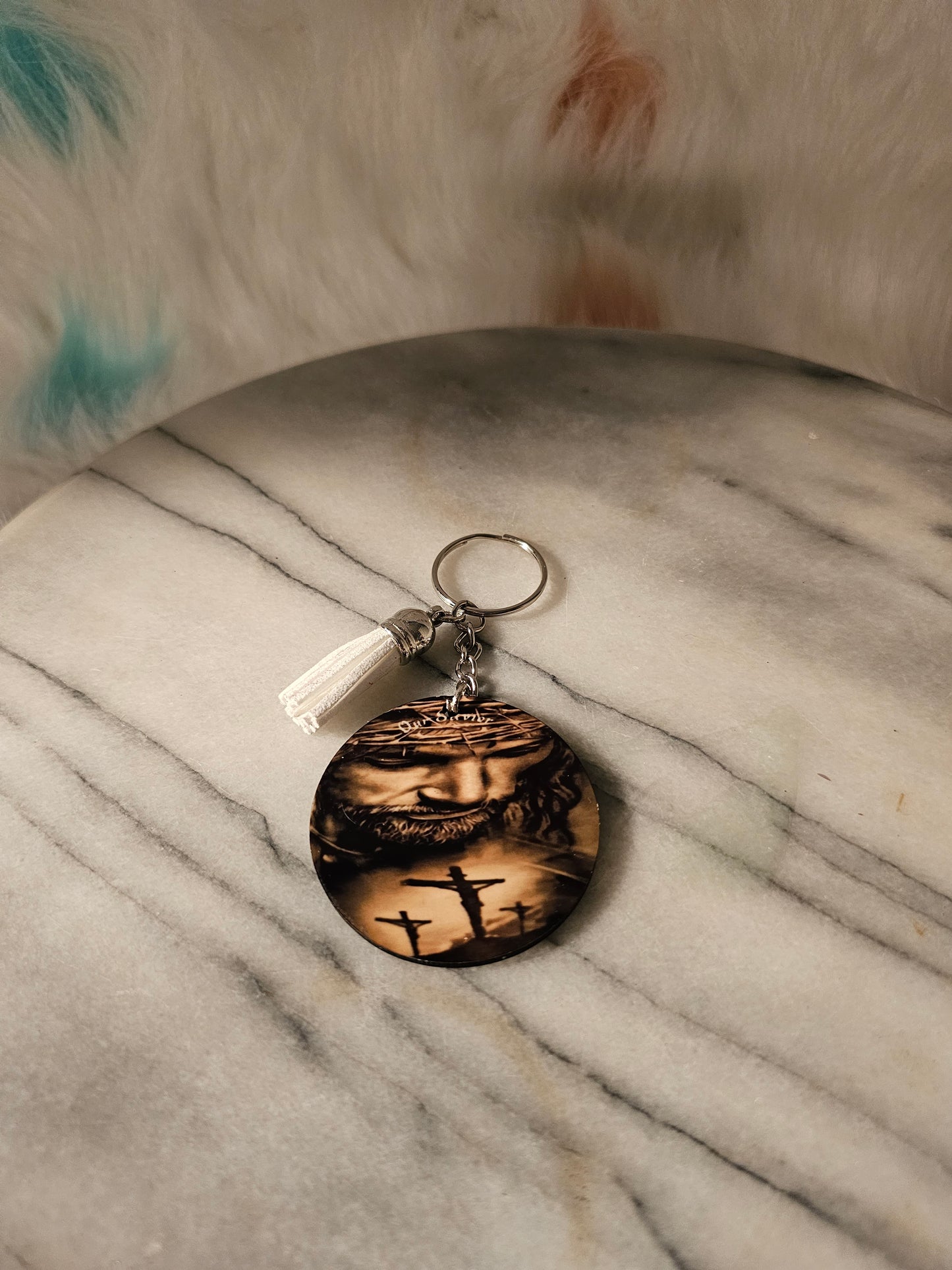 2 inch sublimation Our Savior Keychain.