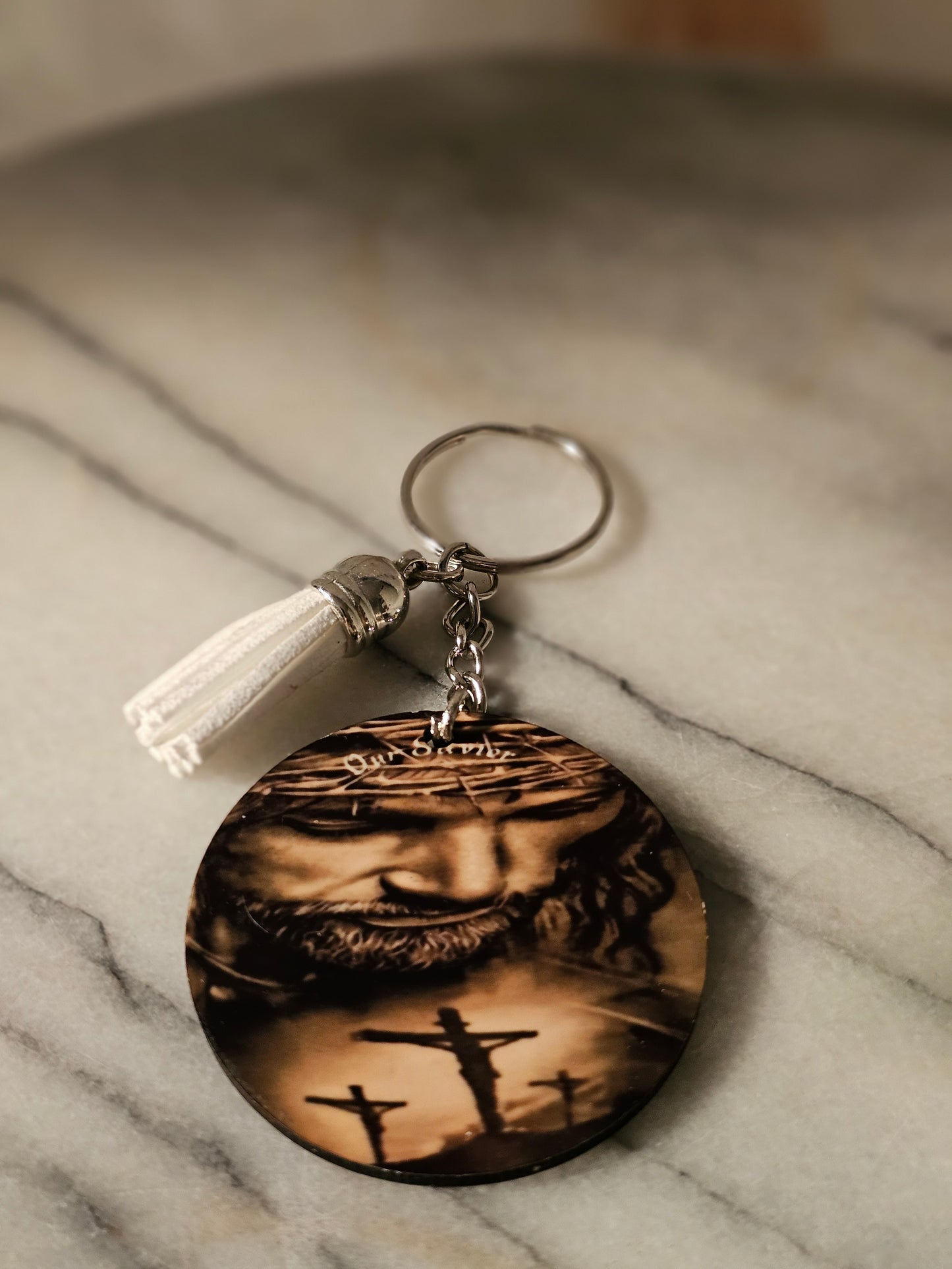 2 inch sublimation Our Savior Keychain.