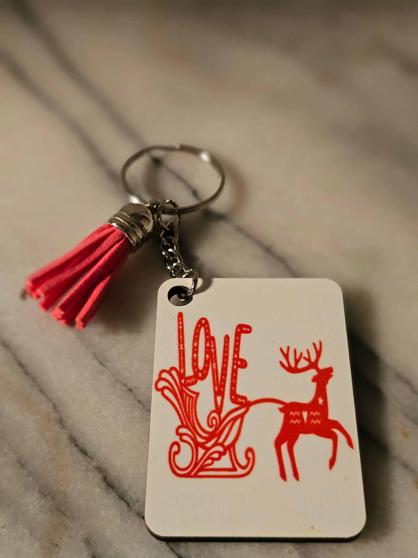 Sublimation rectangle Rudolph and slide Christmas Keychain.