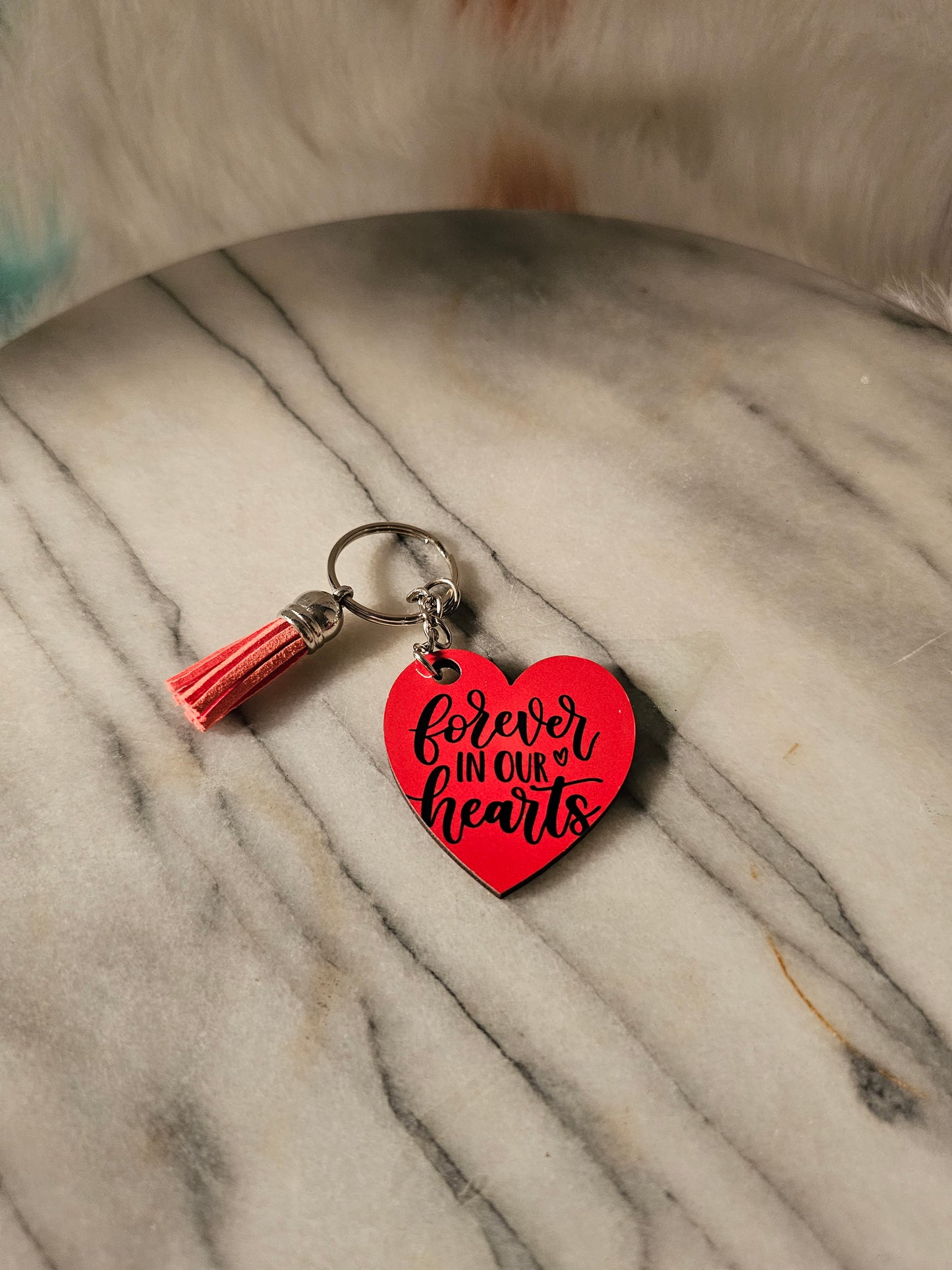 Sublimation forever in our hearts Keychain.