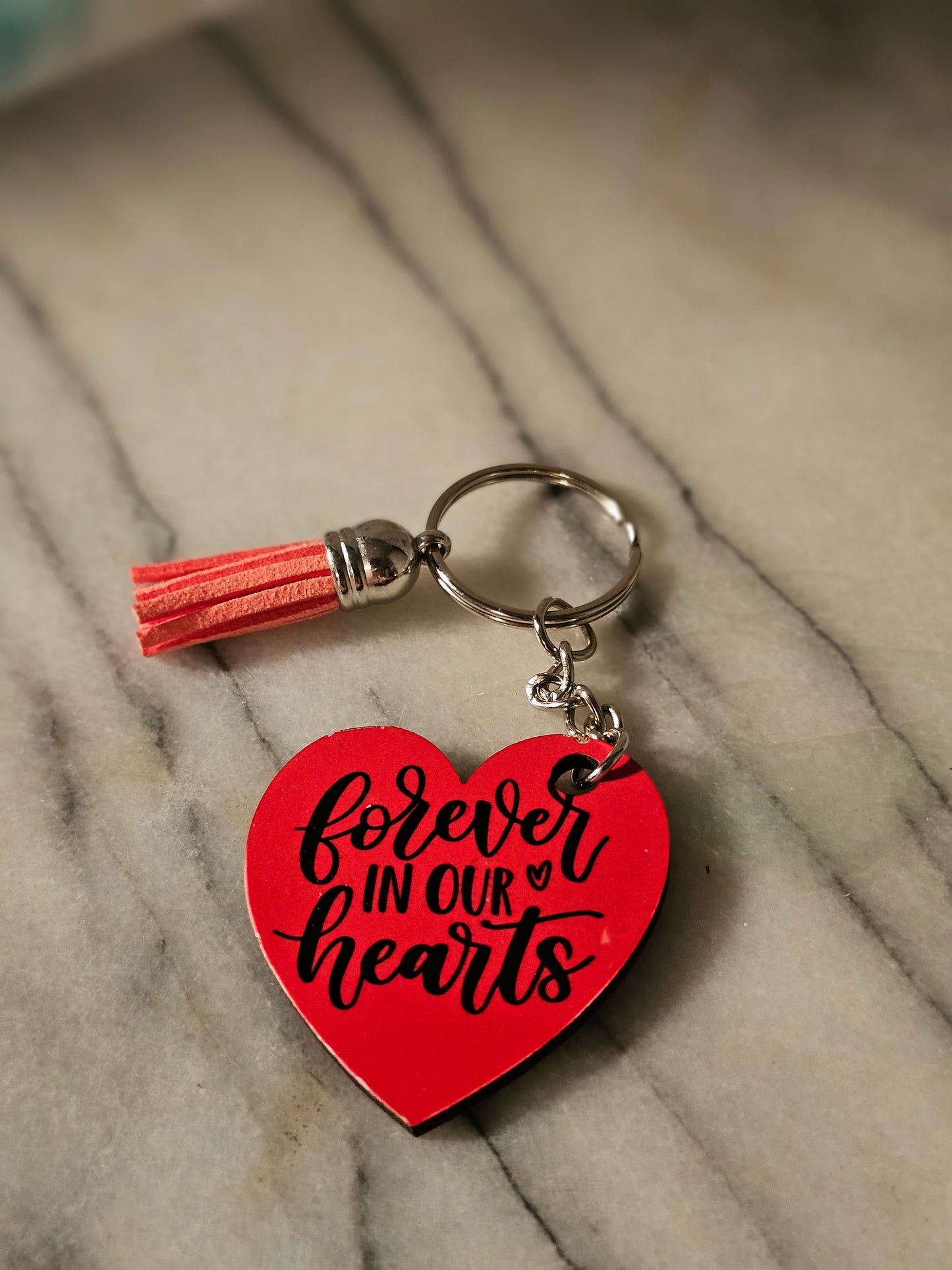 Sublimation forever in our hearts Keychain.