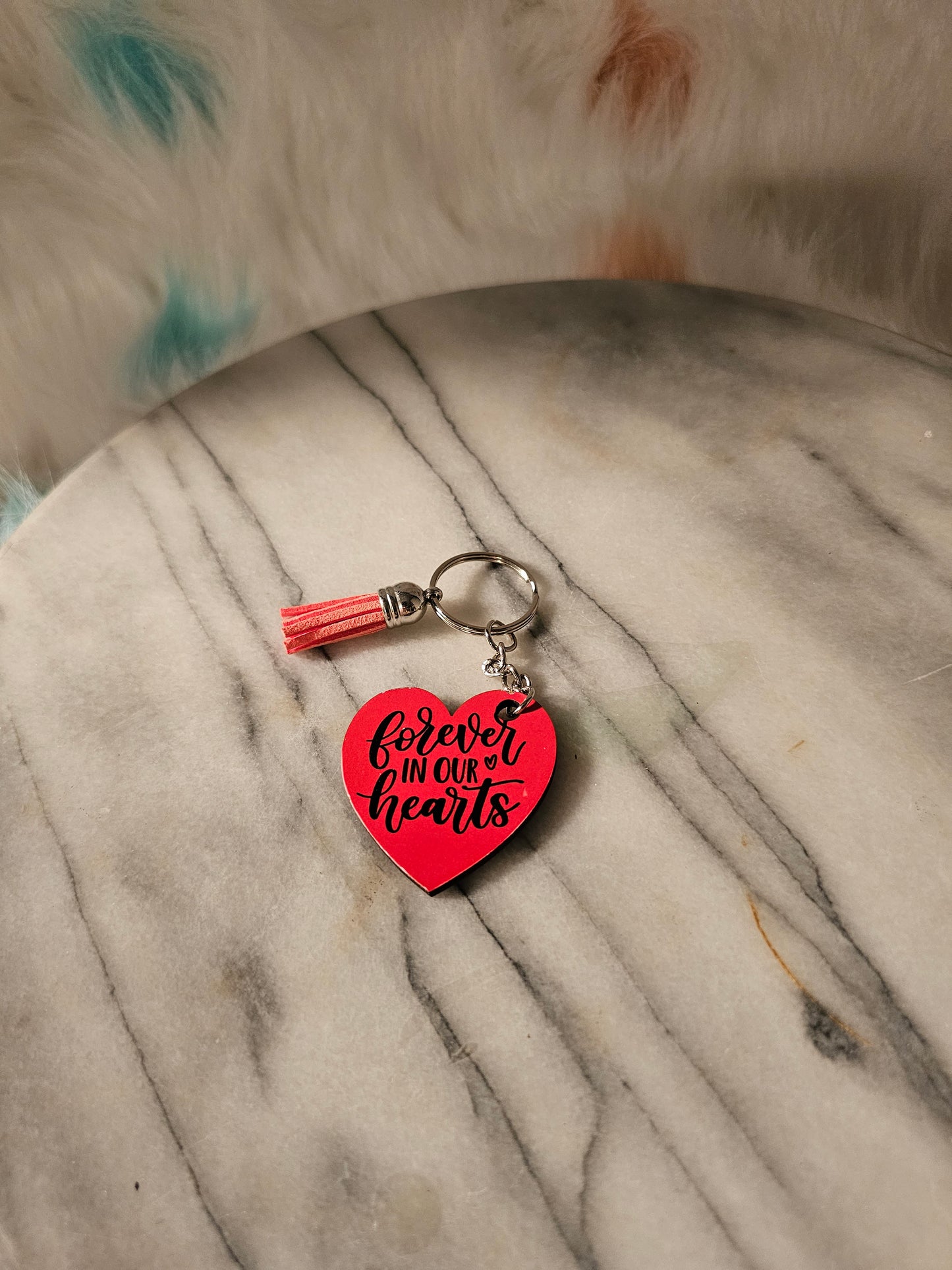 Sublimation forever in our hearts Keychain.