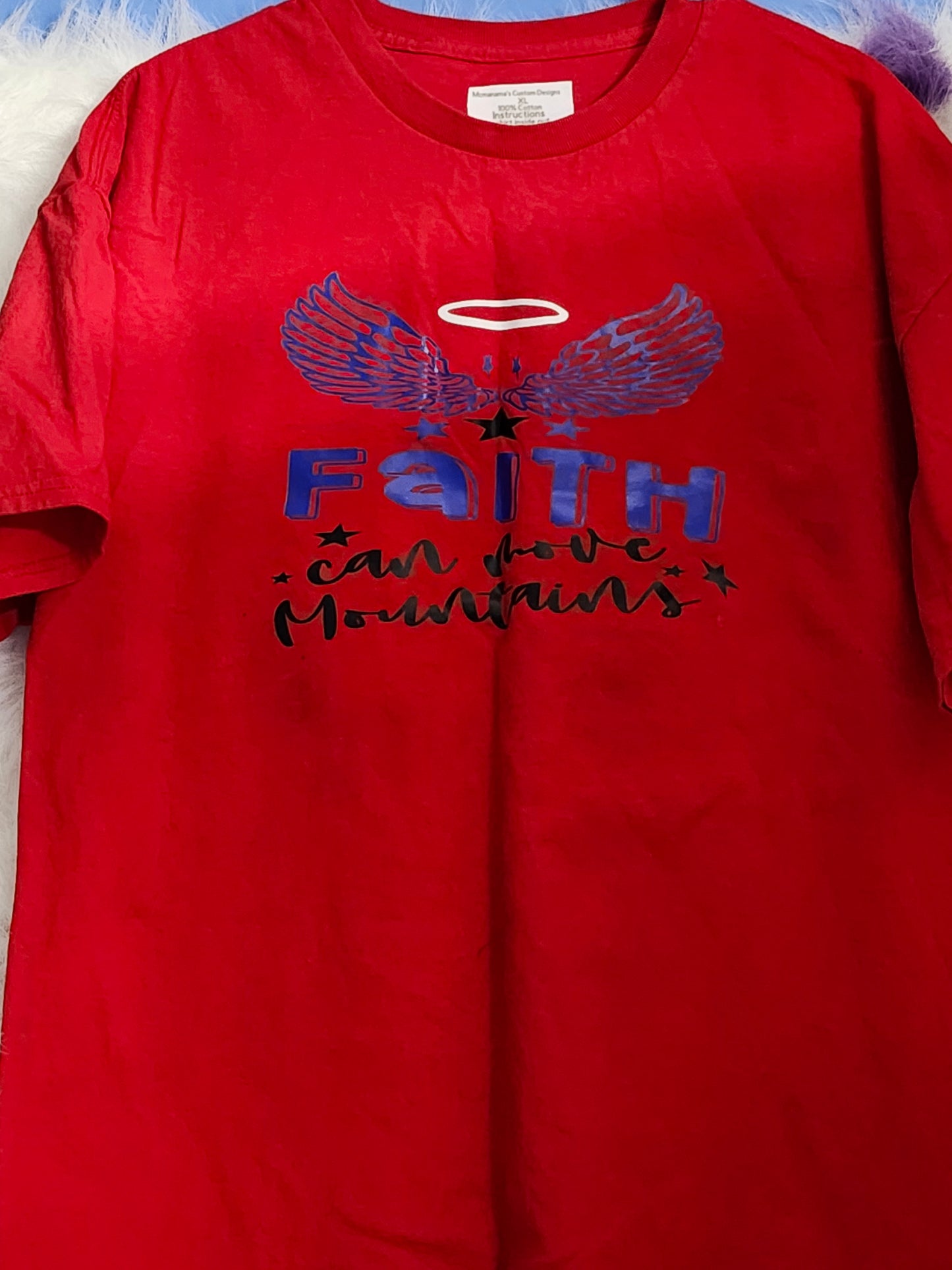 Size XL 100% cotton red Faith can move mountains tshirt