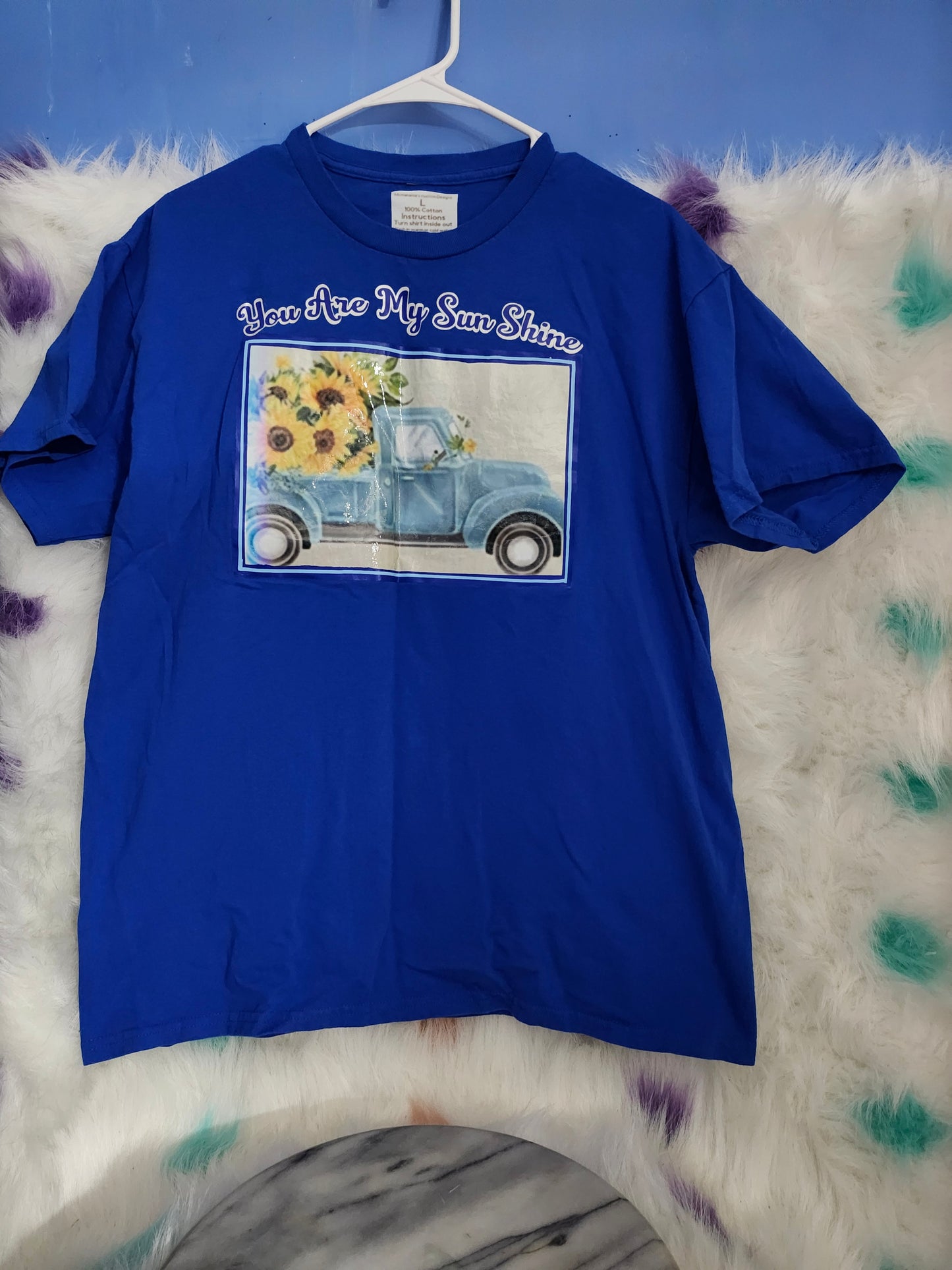 L 100% cotton blue You are my sunshine tshirt.
