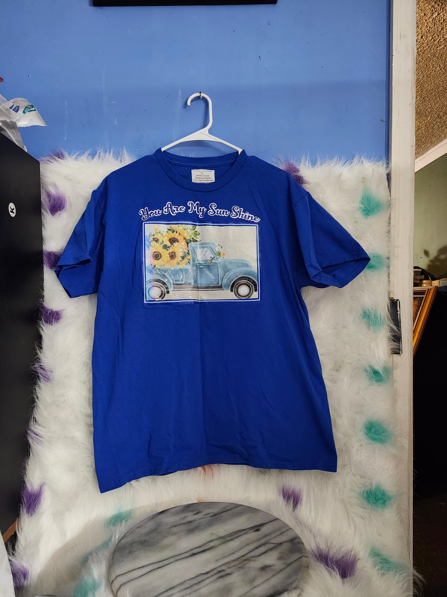 L 100% cotton blue You are my sunshine tshirt.