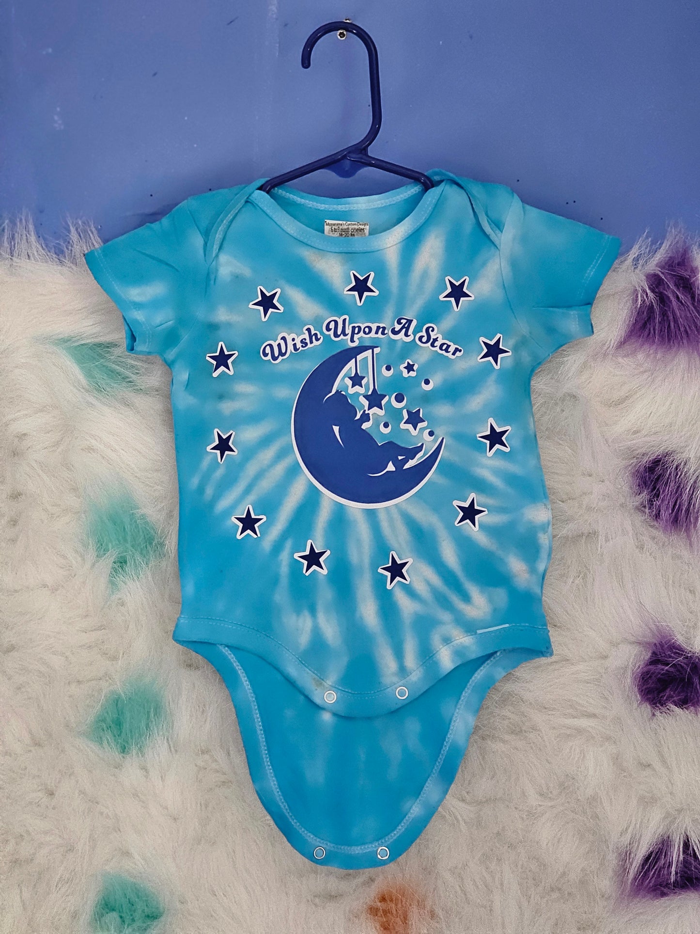 6to 9 month blue tie dye 100%cotton wish upon a star onesie