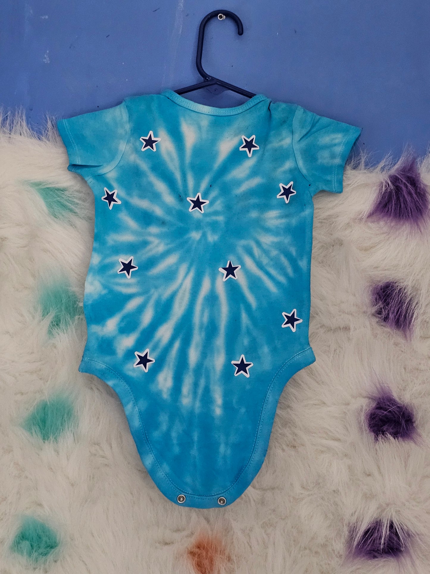 6to 9 month blue tie dye 100%cotton wish upon a star onesie