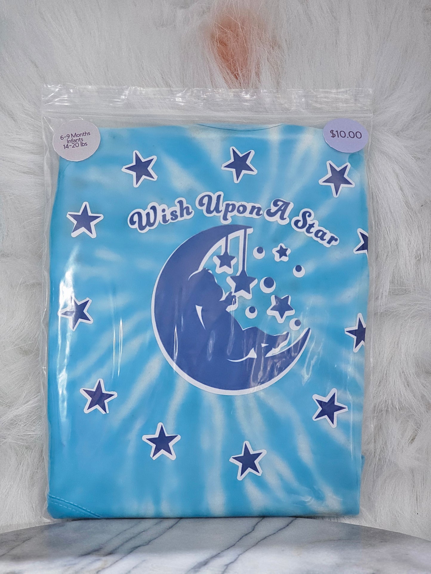 6to 9 month blue tie dye 100%cotton wish upon a star onesie