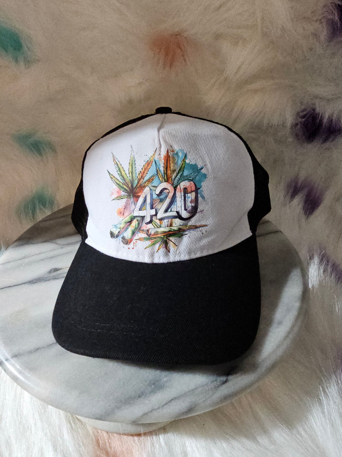 420 Black & White Baseball Cap