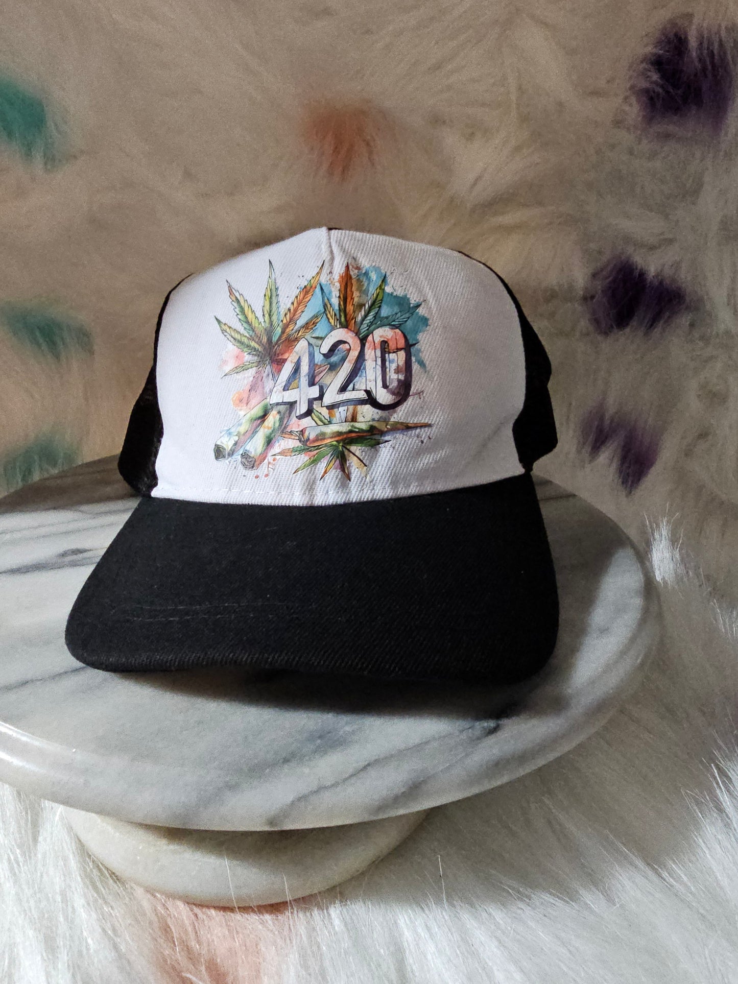 420 Black & White Baseball Cap