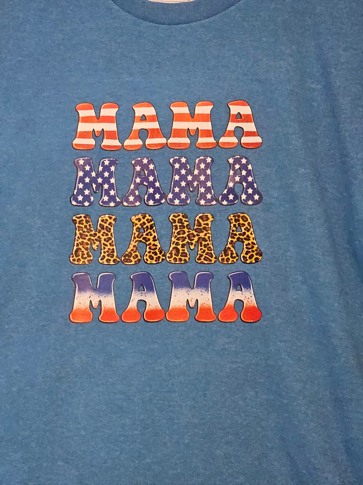 Size L 50% cotton 50%polyester blue Mama,Mama,Mama, Mama Tshirt