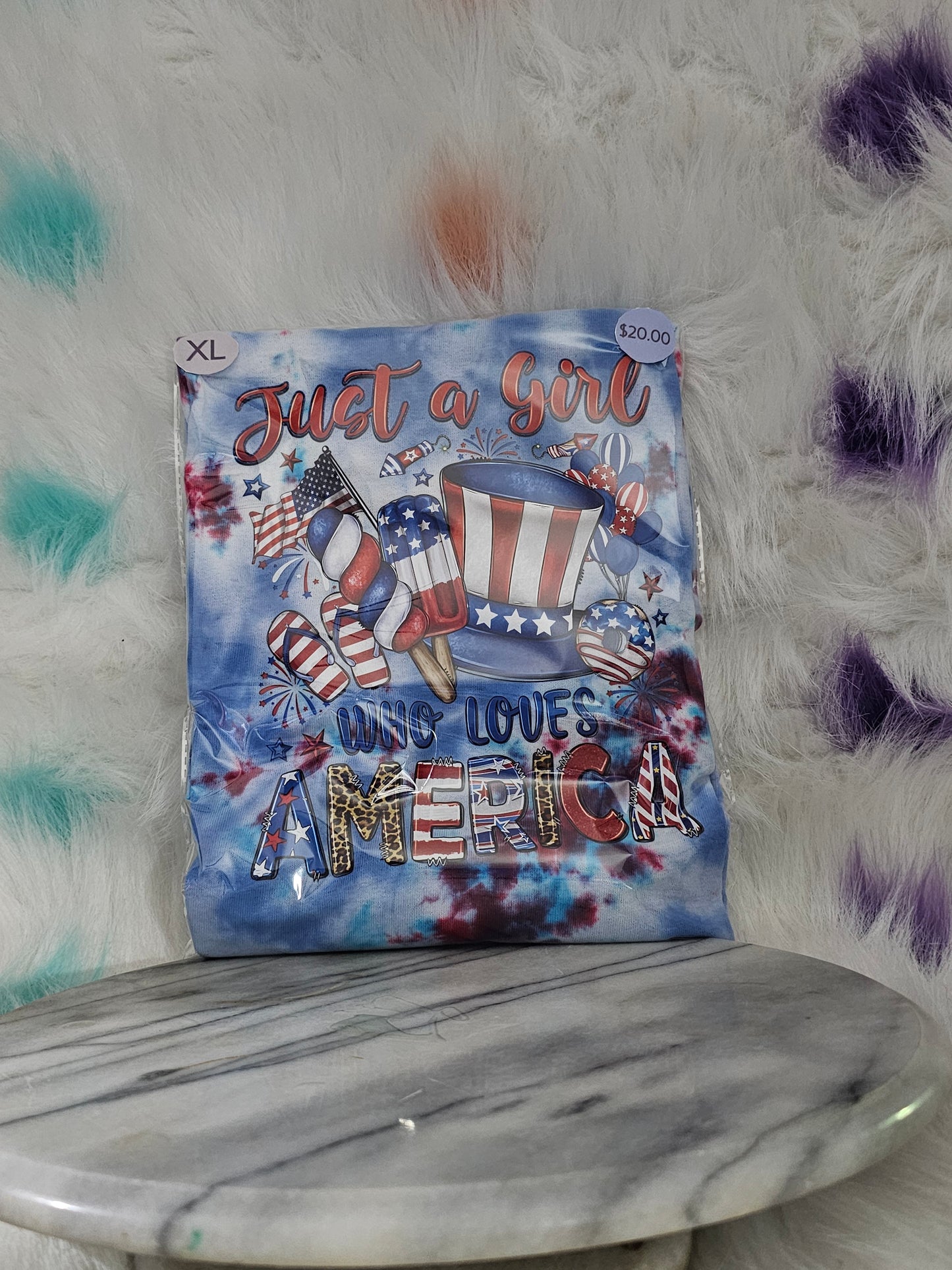 Size XL 100% cotton tye dye Just a girl who loves America