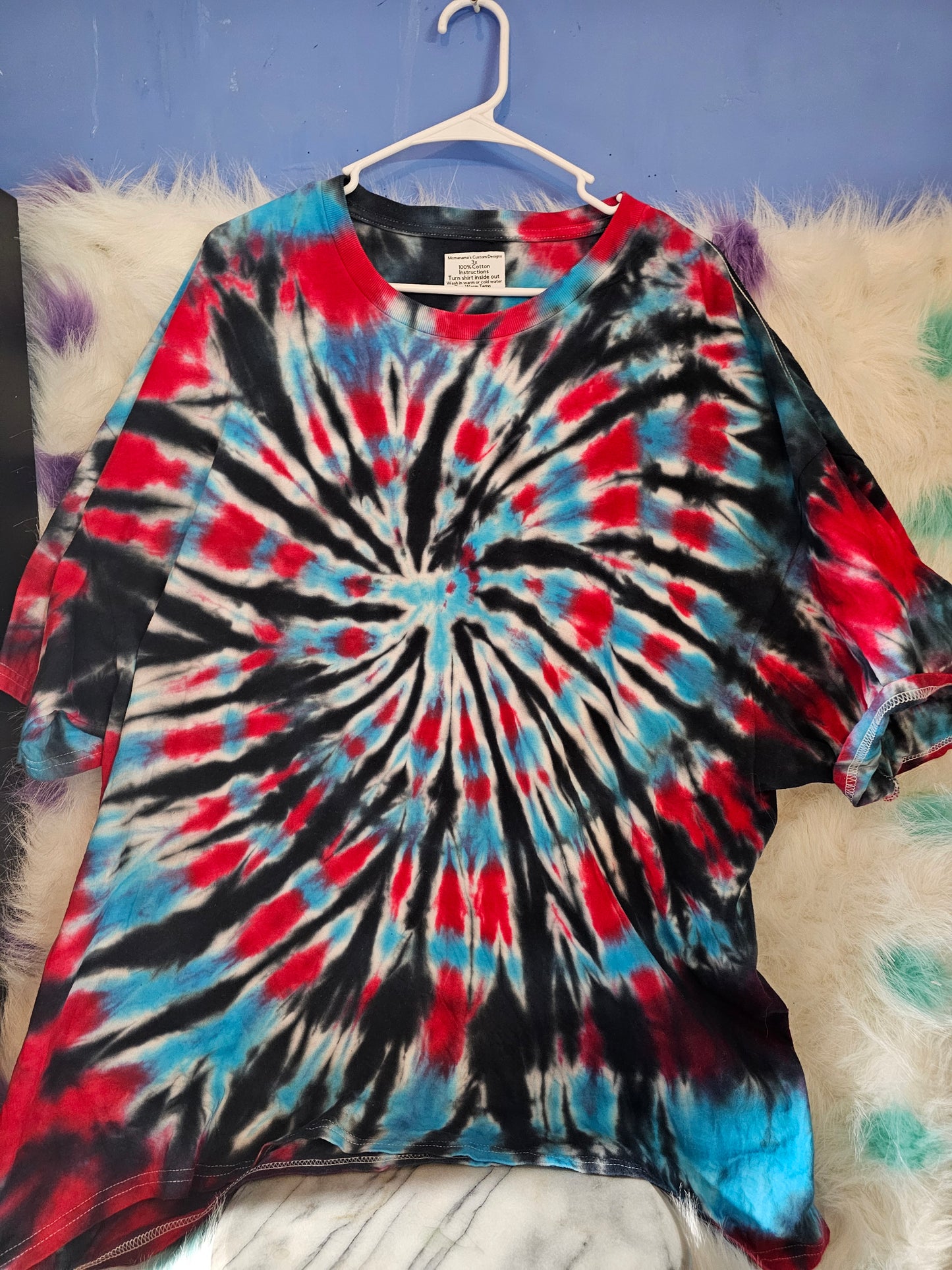 3x 100% cotton red,black and blue tie dye T-Shirt