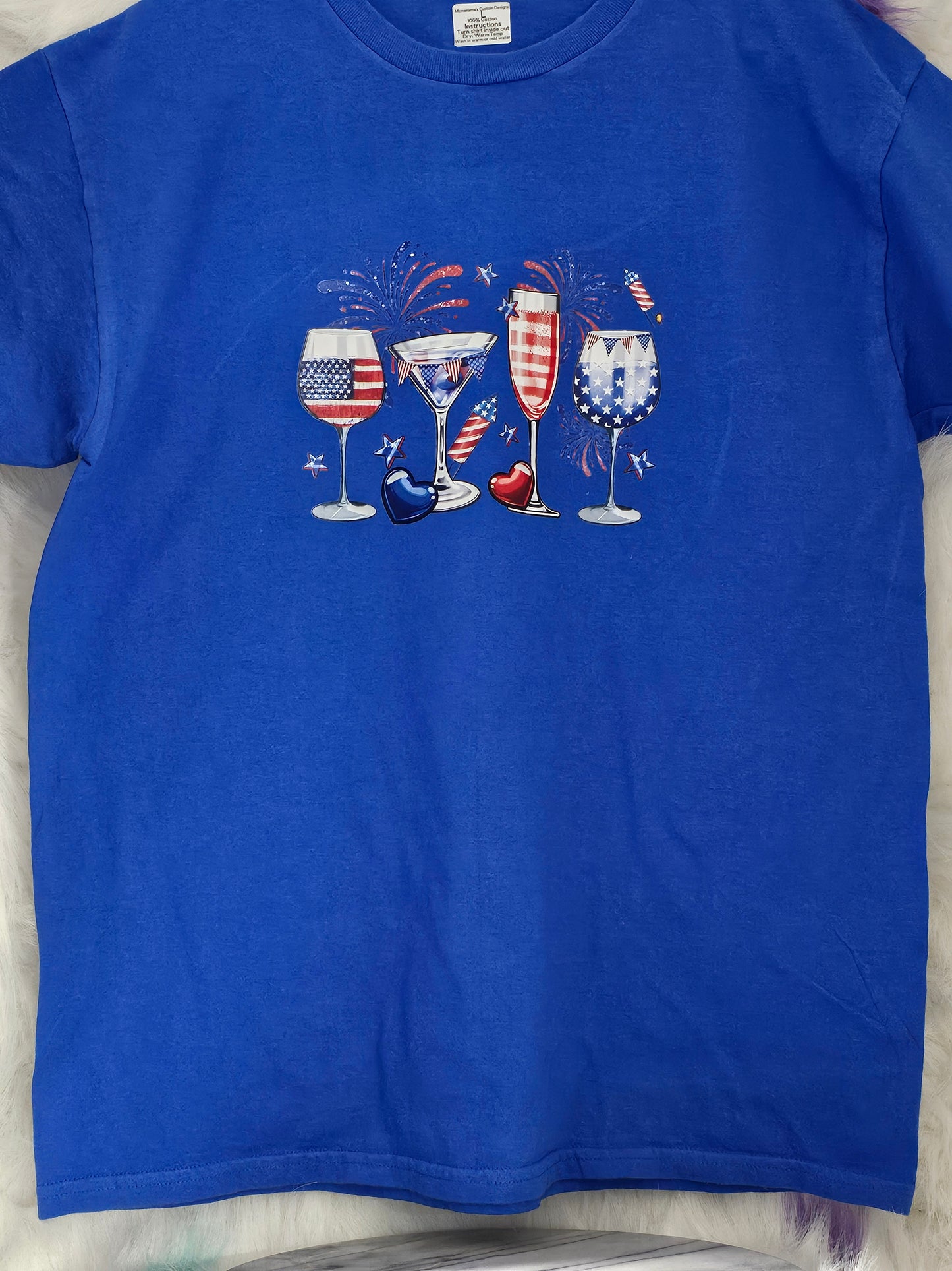 Size L 100% cotton Blue Happy 4th of July T Shirt