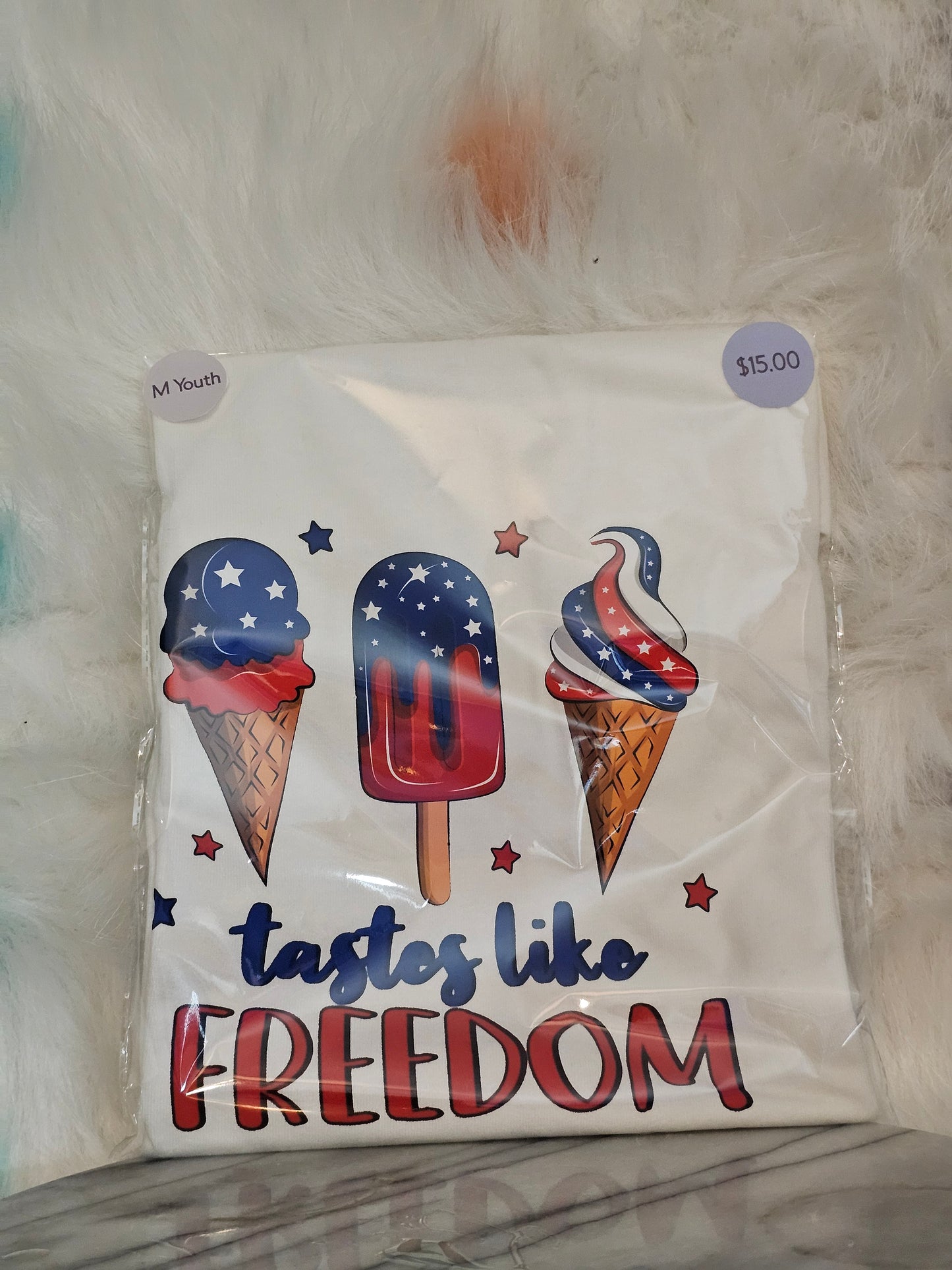 Size M youth 100% cotton white tastes like freedom Tshirt