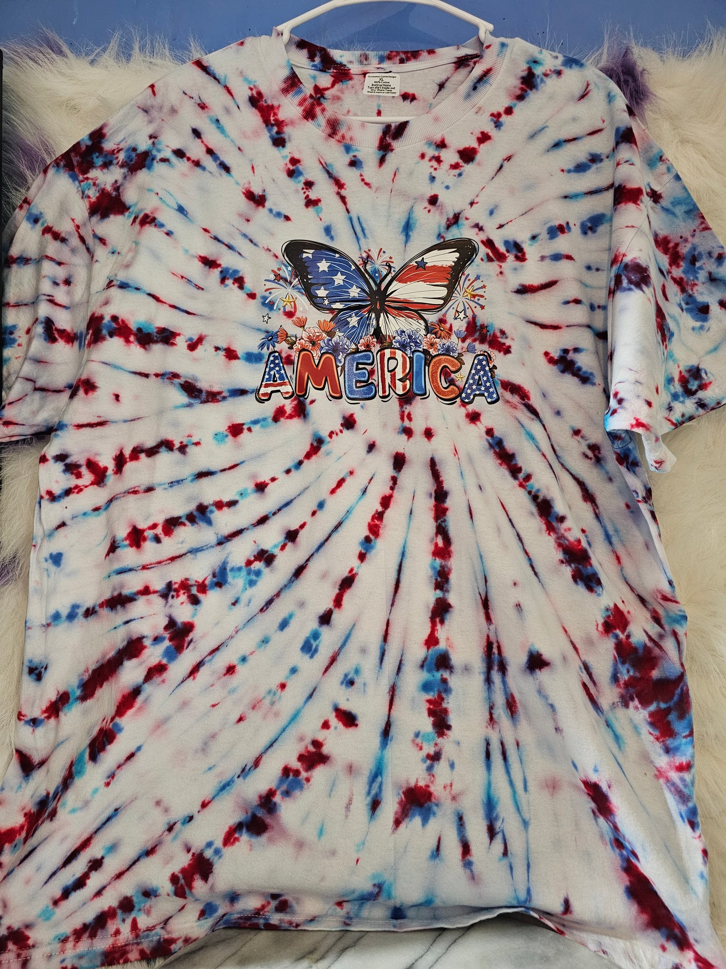Size XL 100%cotton tye dye America butterfly Tshirt