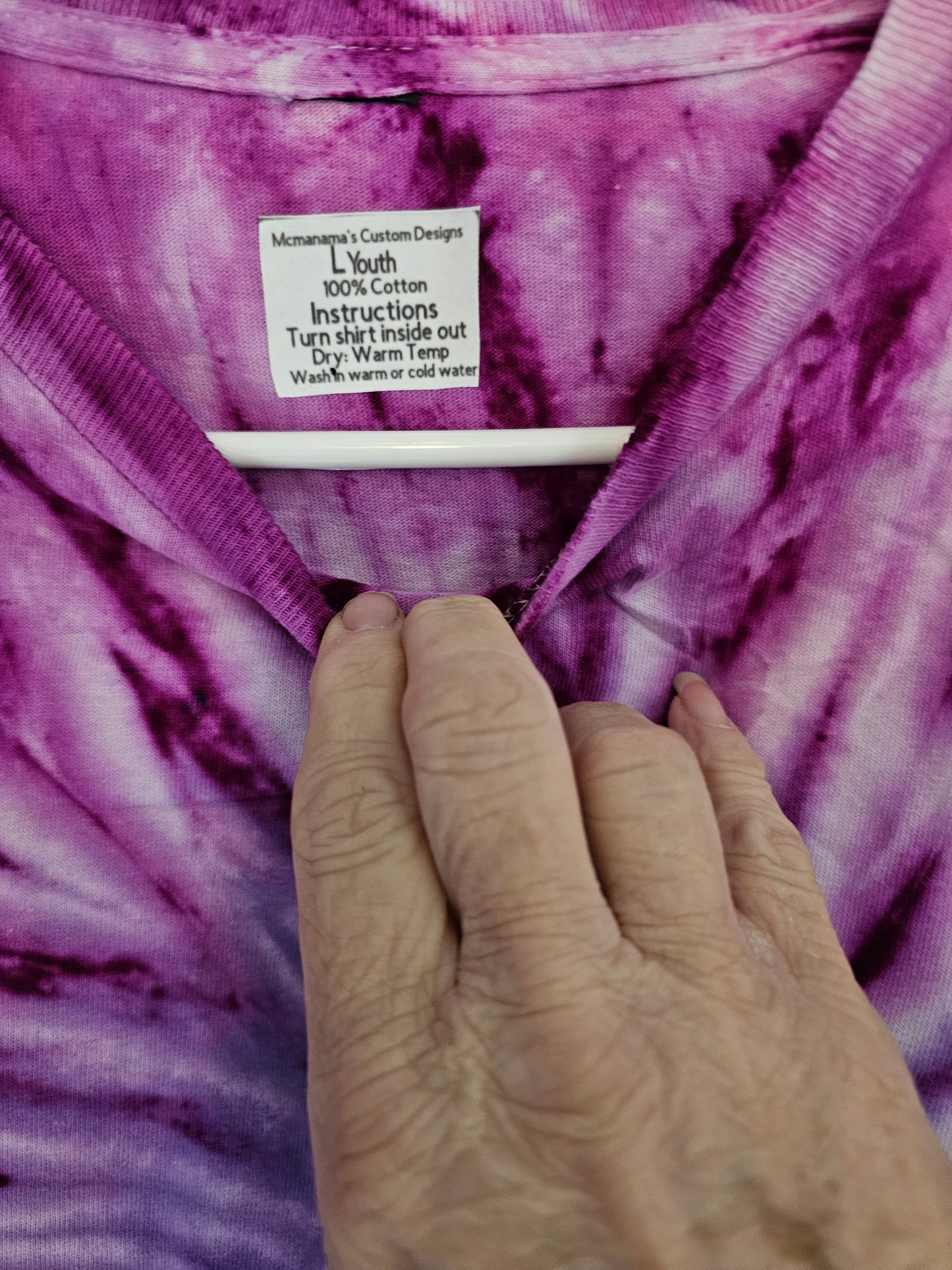 Size L youth 100% cotton purple tie dye Tshirt