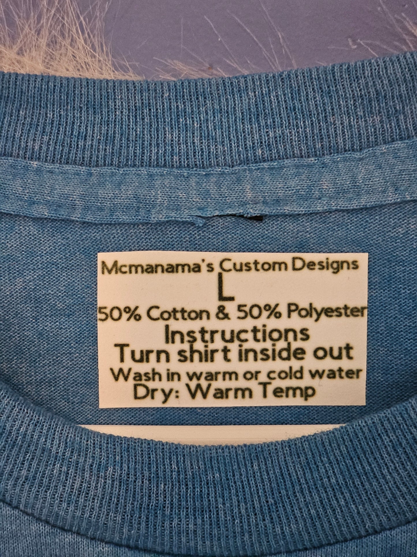 Size L 50% cotton 50%polyester blue Mama,Mama,Mama, Mama Tshirt