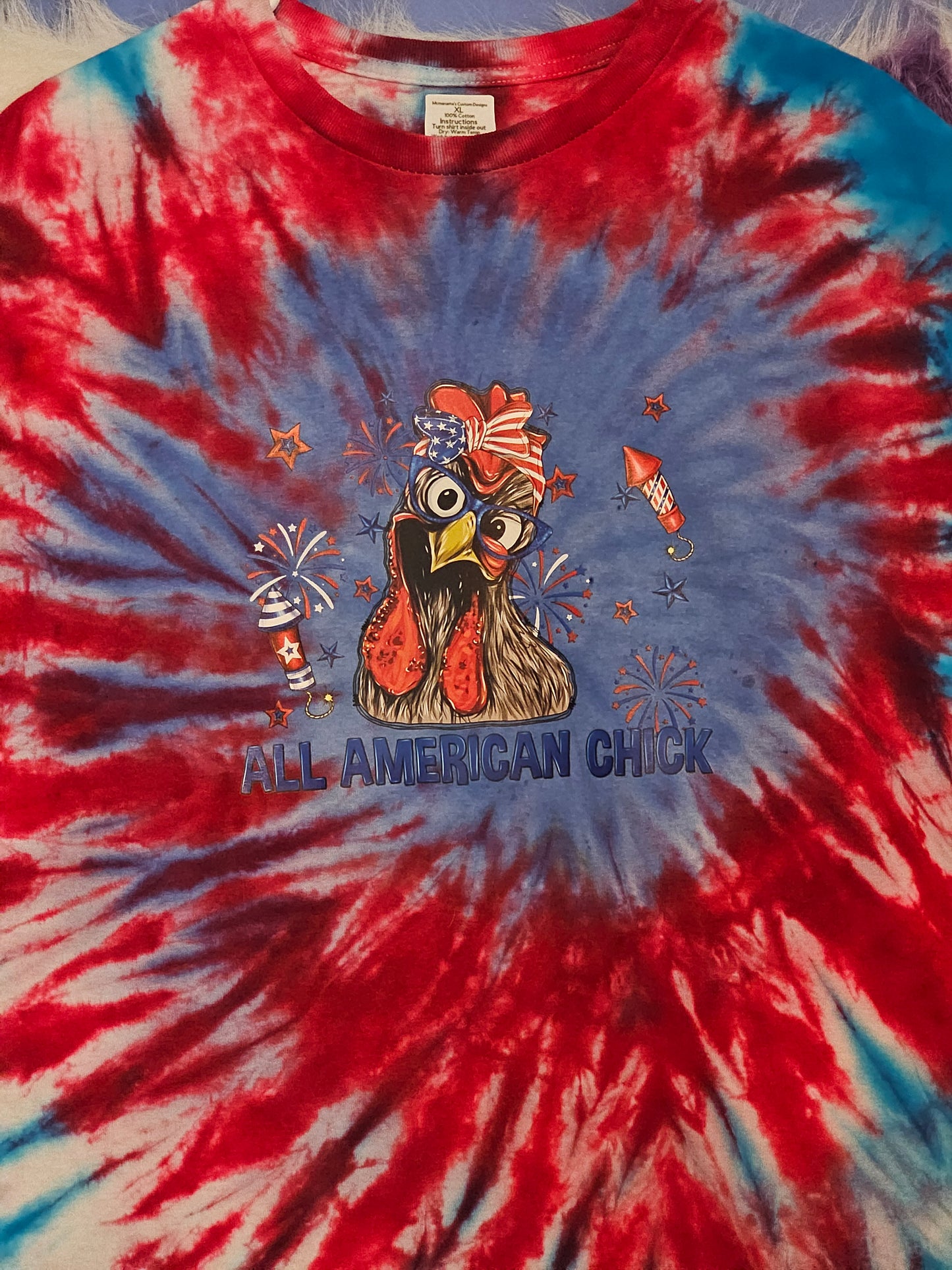 Size XL 100%cotton tye dye All America chicken Tshirt