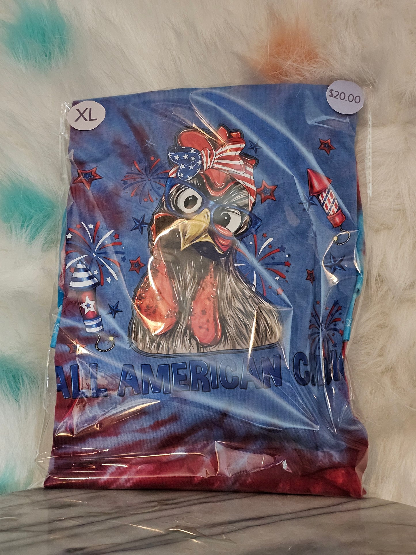 Size XL 100%cotton tye dye All America chicken Tshirt