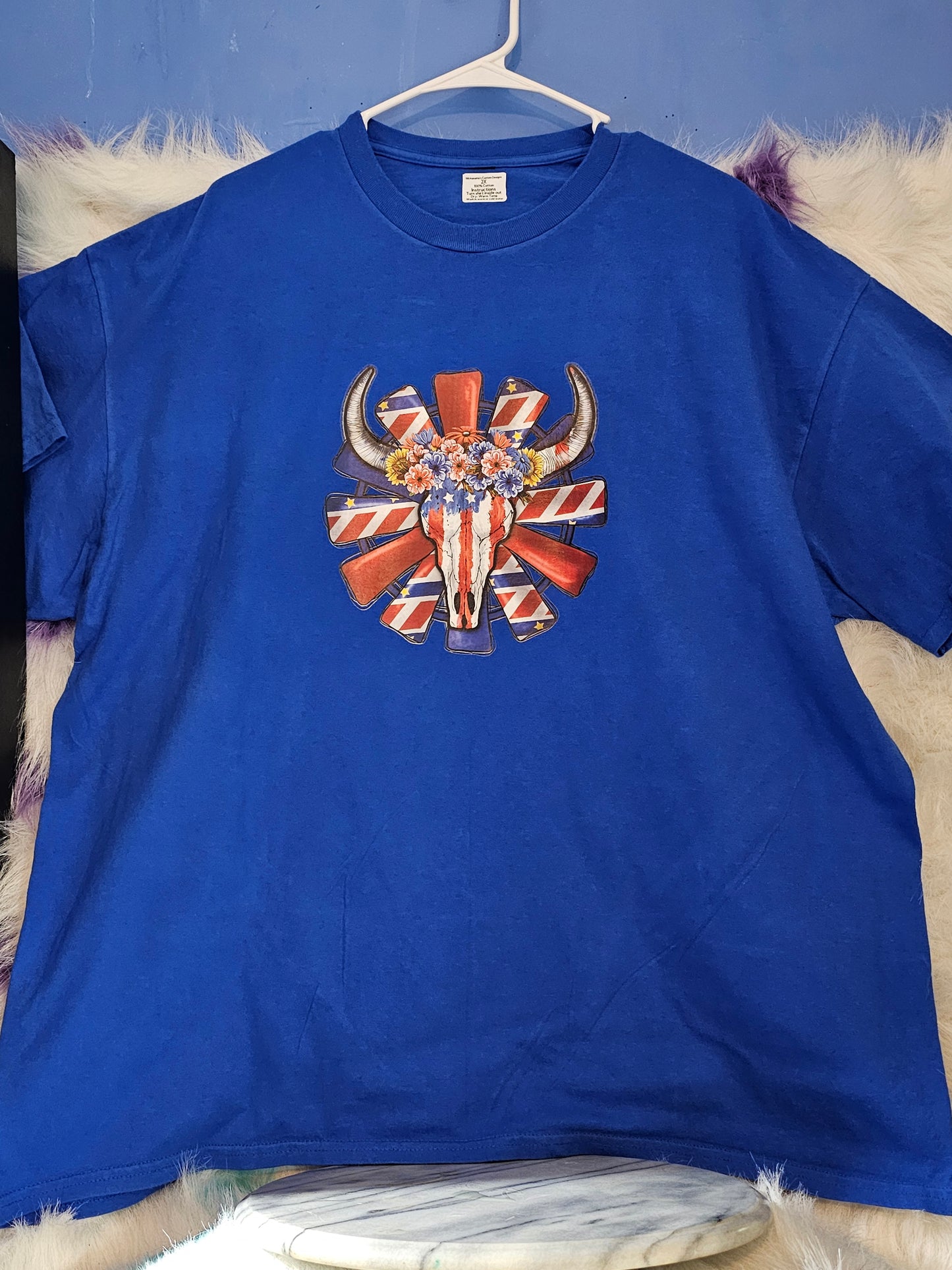 Size 2X 100% cotton blue 4th of July bull head Tshirt
