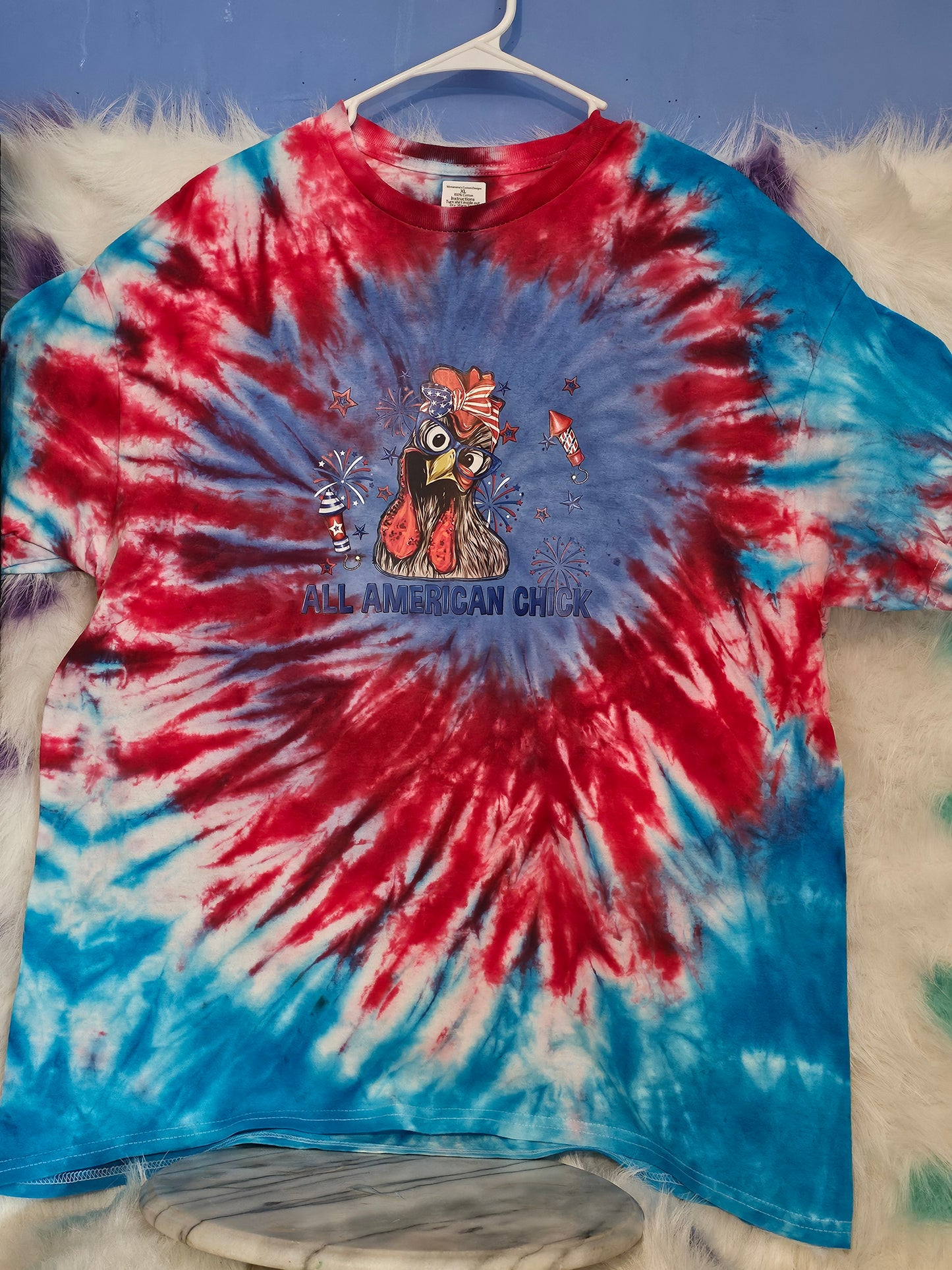 Size XL 100%cotton tye dye All America chicken Tshirt