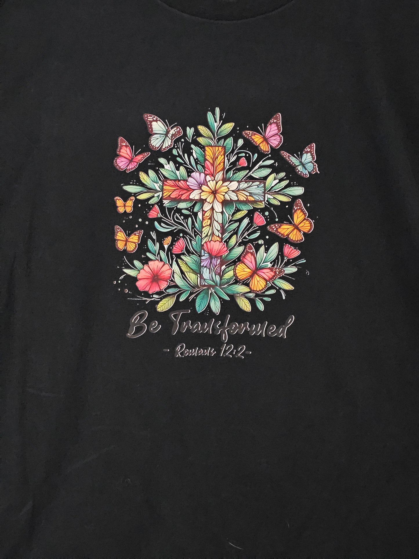 Size 3x 100% cotton Black shirt with cross and flowersr