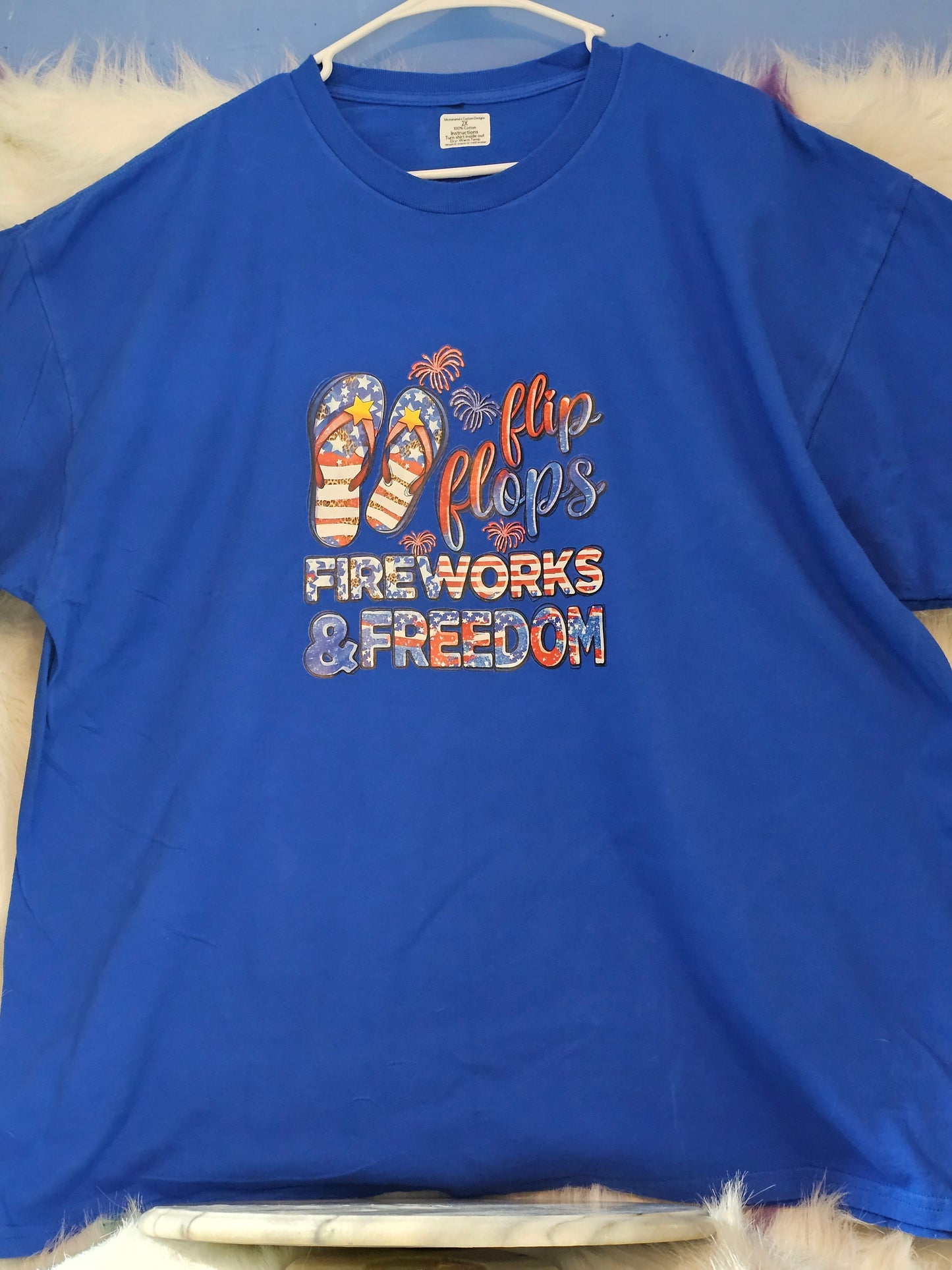 Size 2X 100% cotton blue flip flops Tshirt