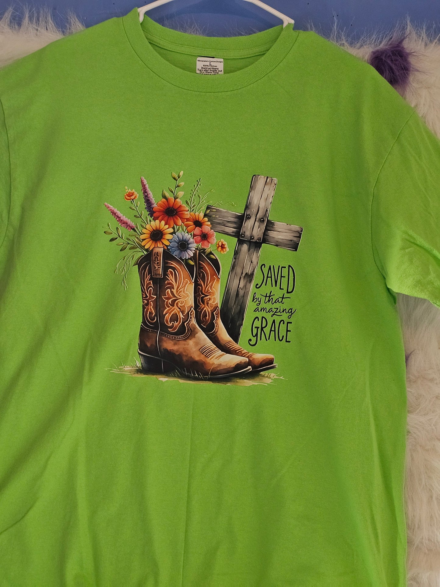Size L 100% cotton light green Save my grace Tshirt