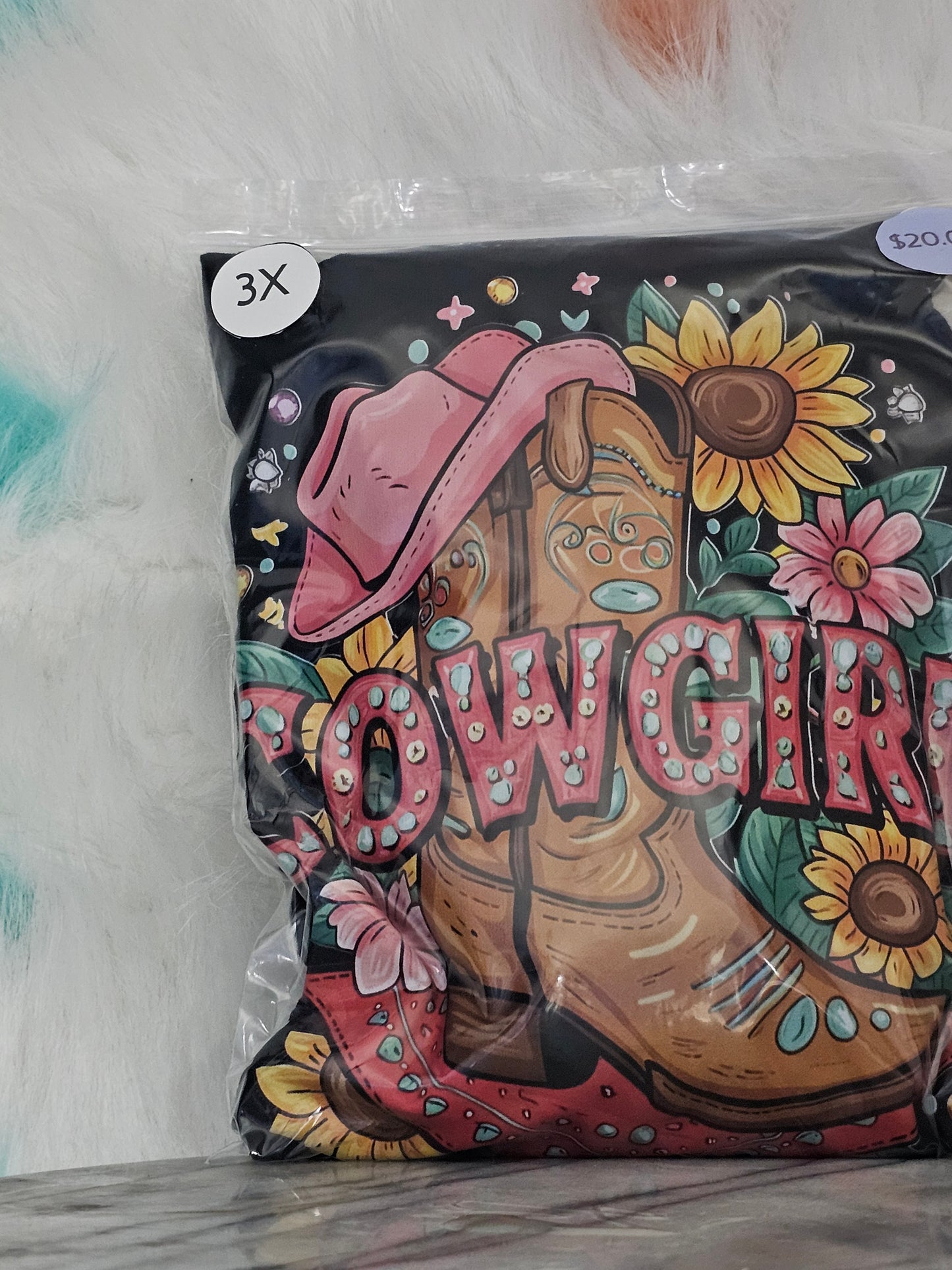 Size 3x 100% cotton Black Cowgirl boot Tshirt
