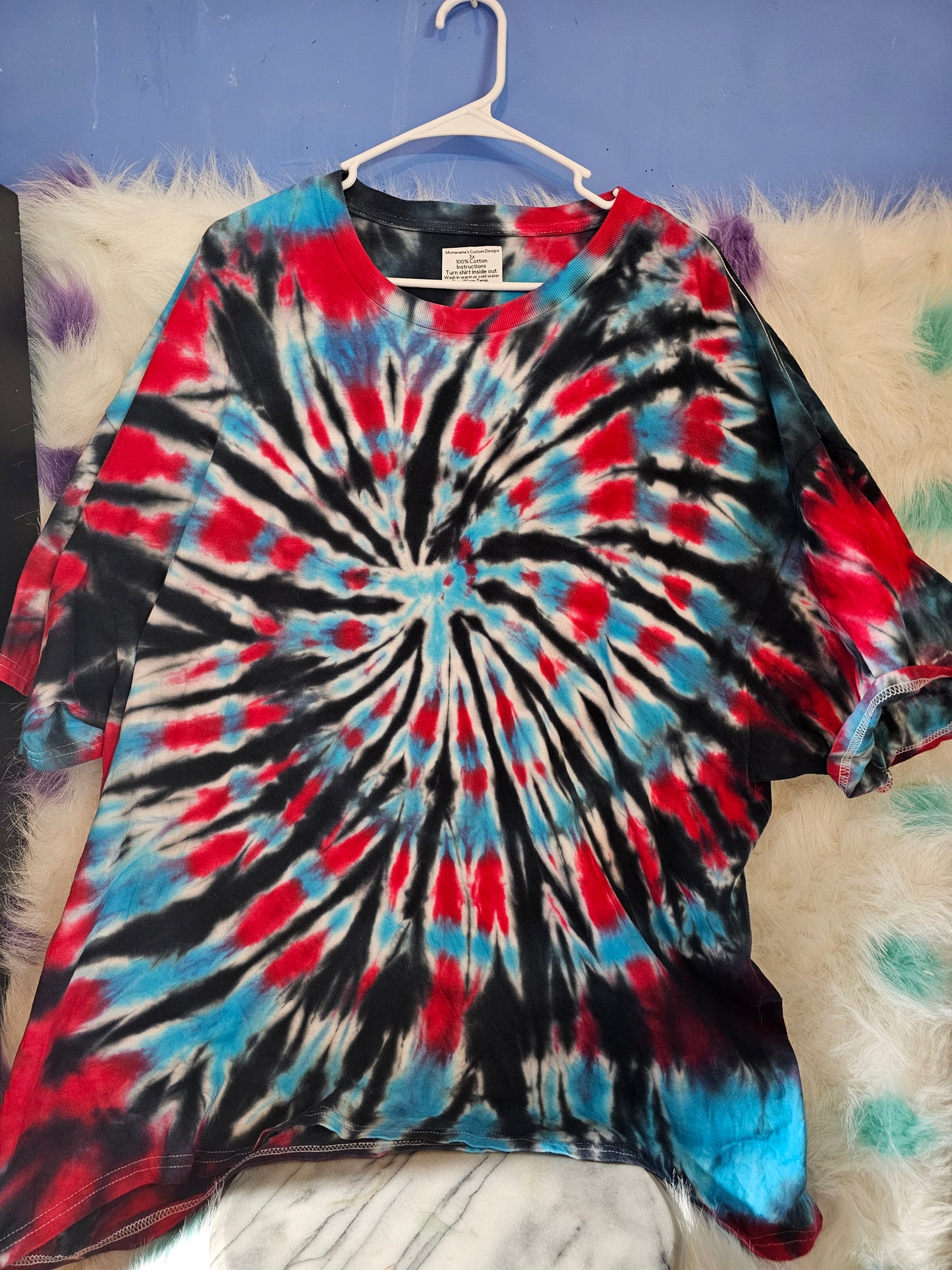 3x 100% cotton red,black and blue tie dye T-Shirt