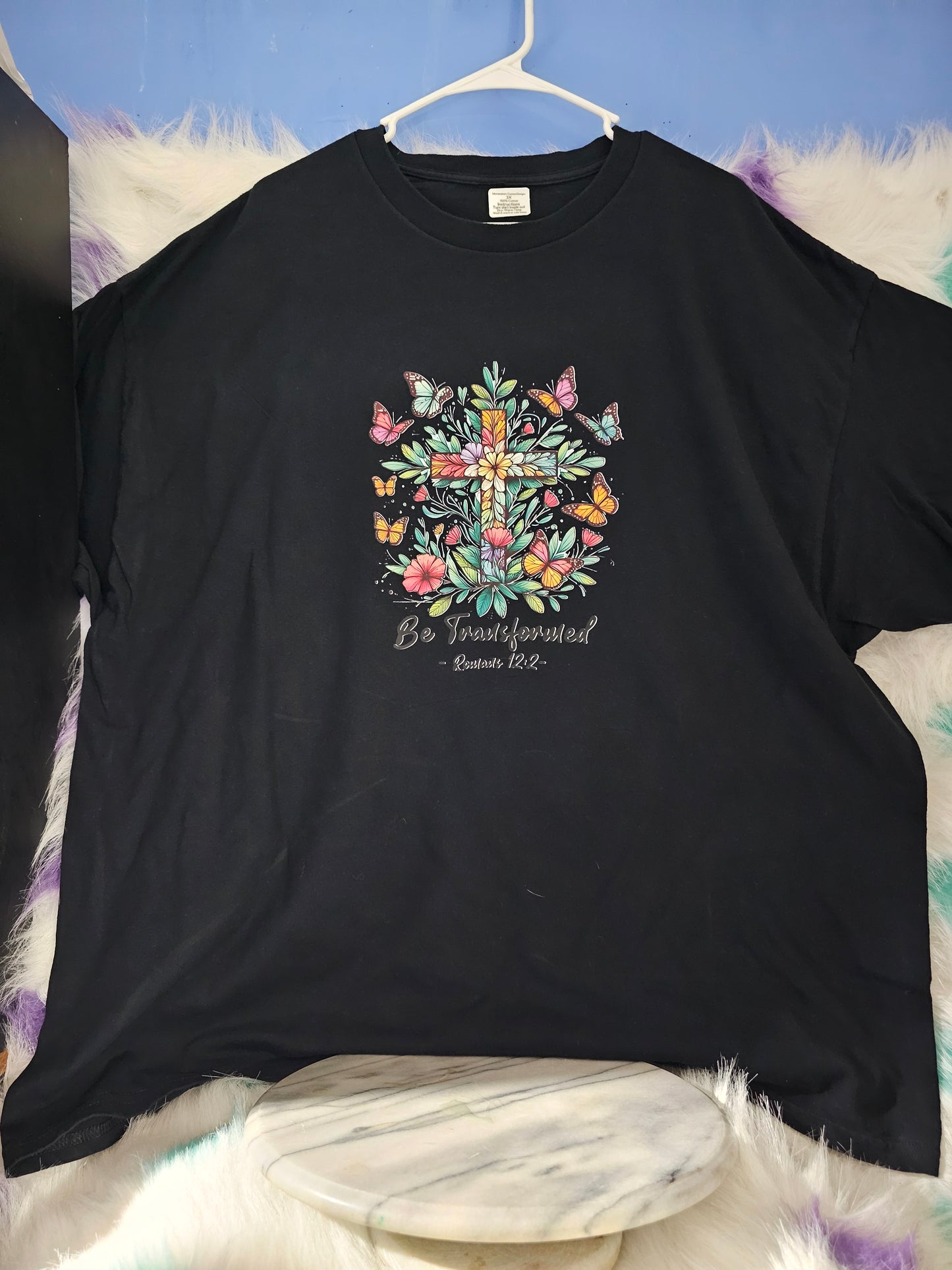 Size 3x 100% cotton Black shirt with cross and flowersr