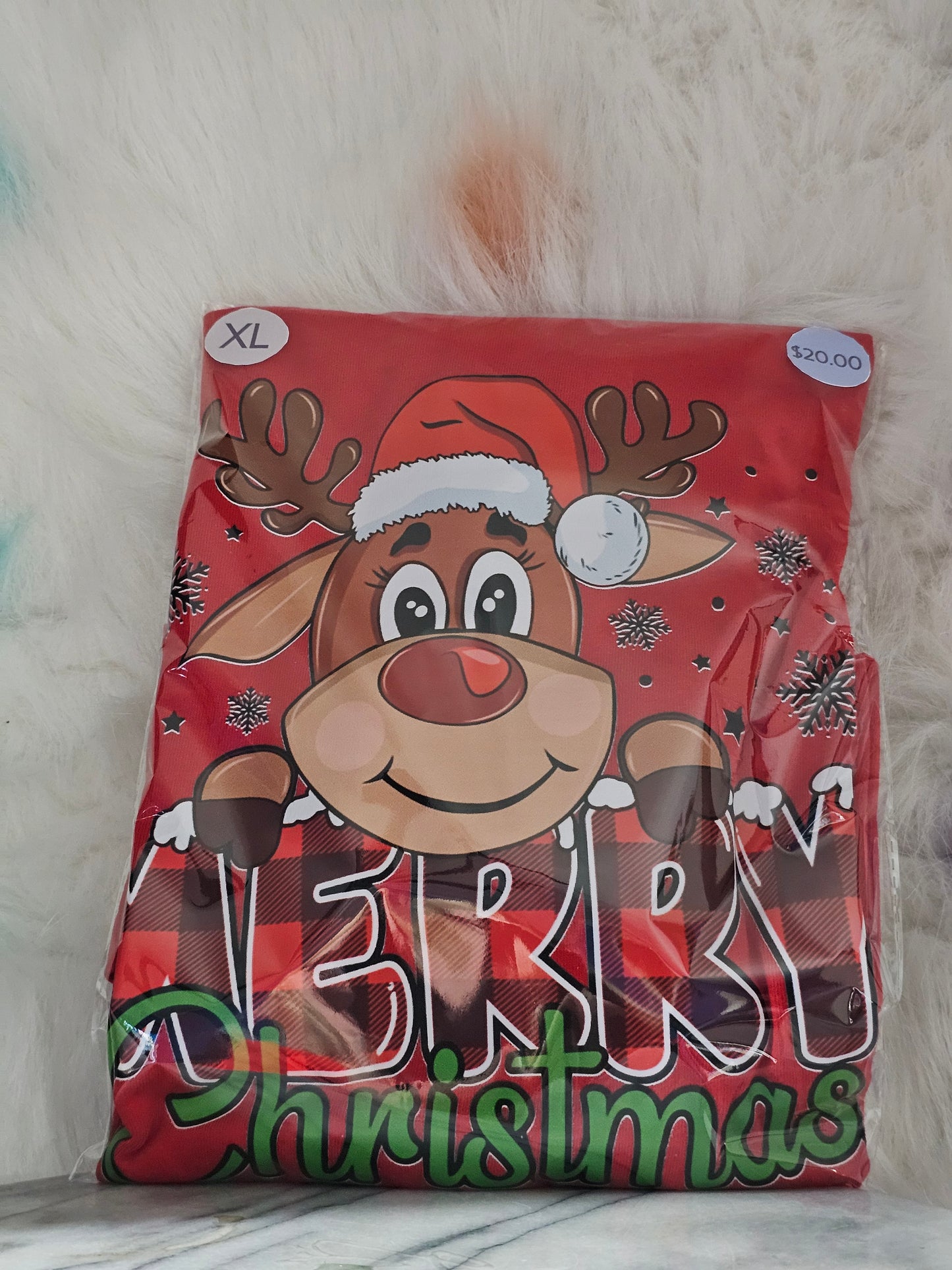 Size XL 100% cotton Red Merry Christmas with Santa's deer Tshirt
