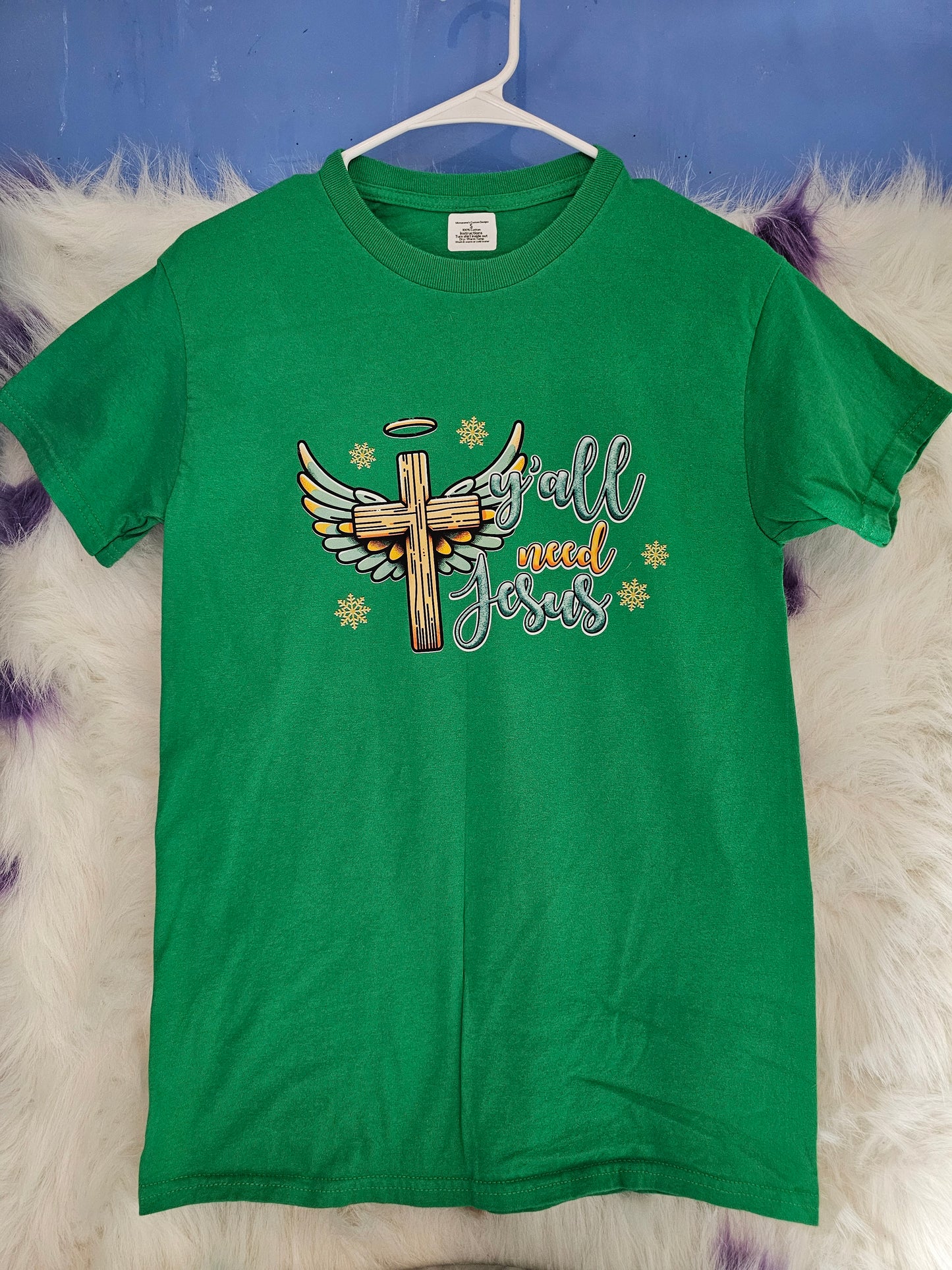 Size S 100% cotton Green Y'all need Jesus Tshirt