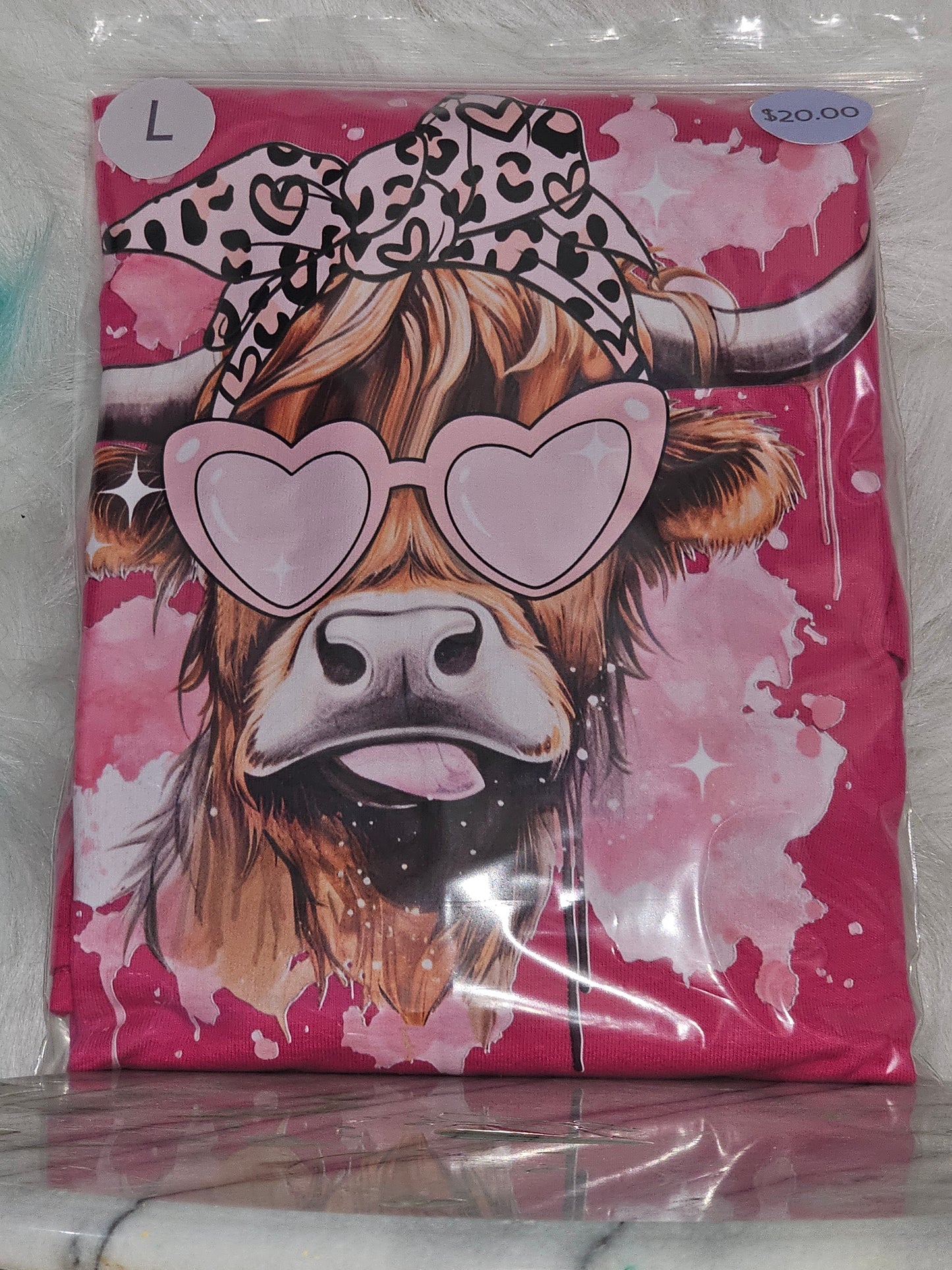 Size L 100% cotton Pink cow Tshirt