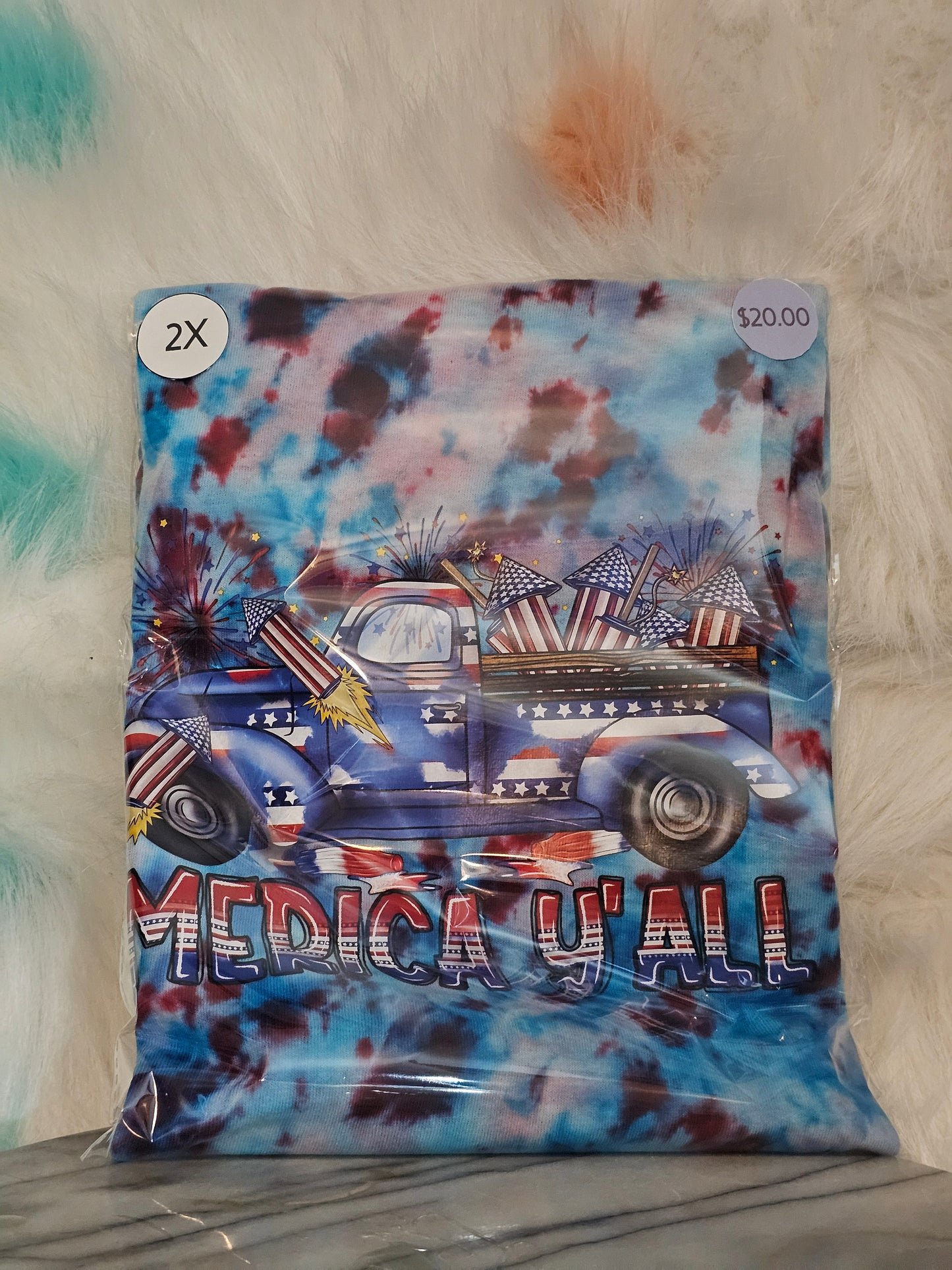 Size 2X 100% cotton tye dye Merica Y'all Tshirt