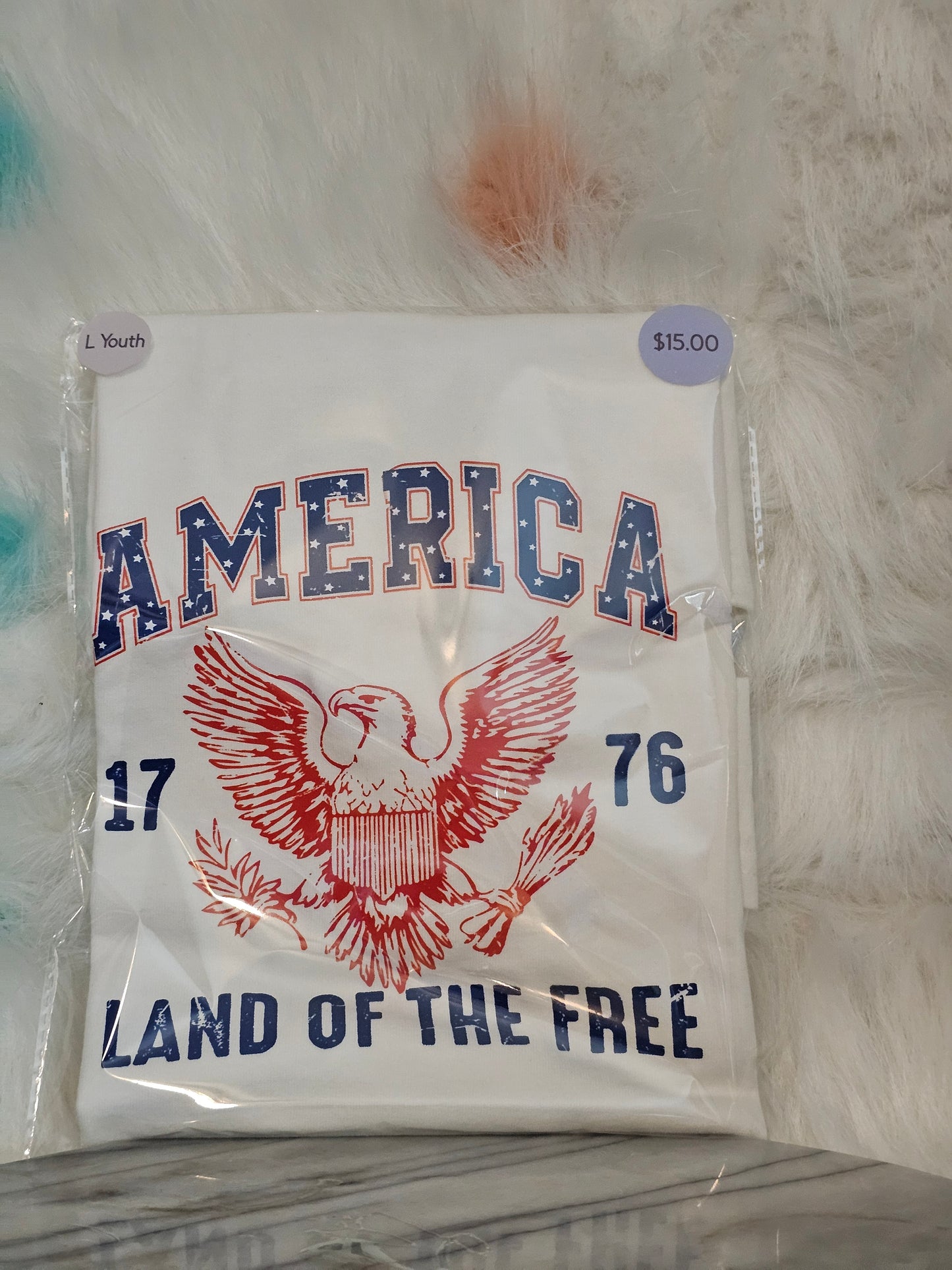 Size L youth 100% cotton America land of the free Tshirt