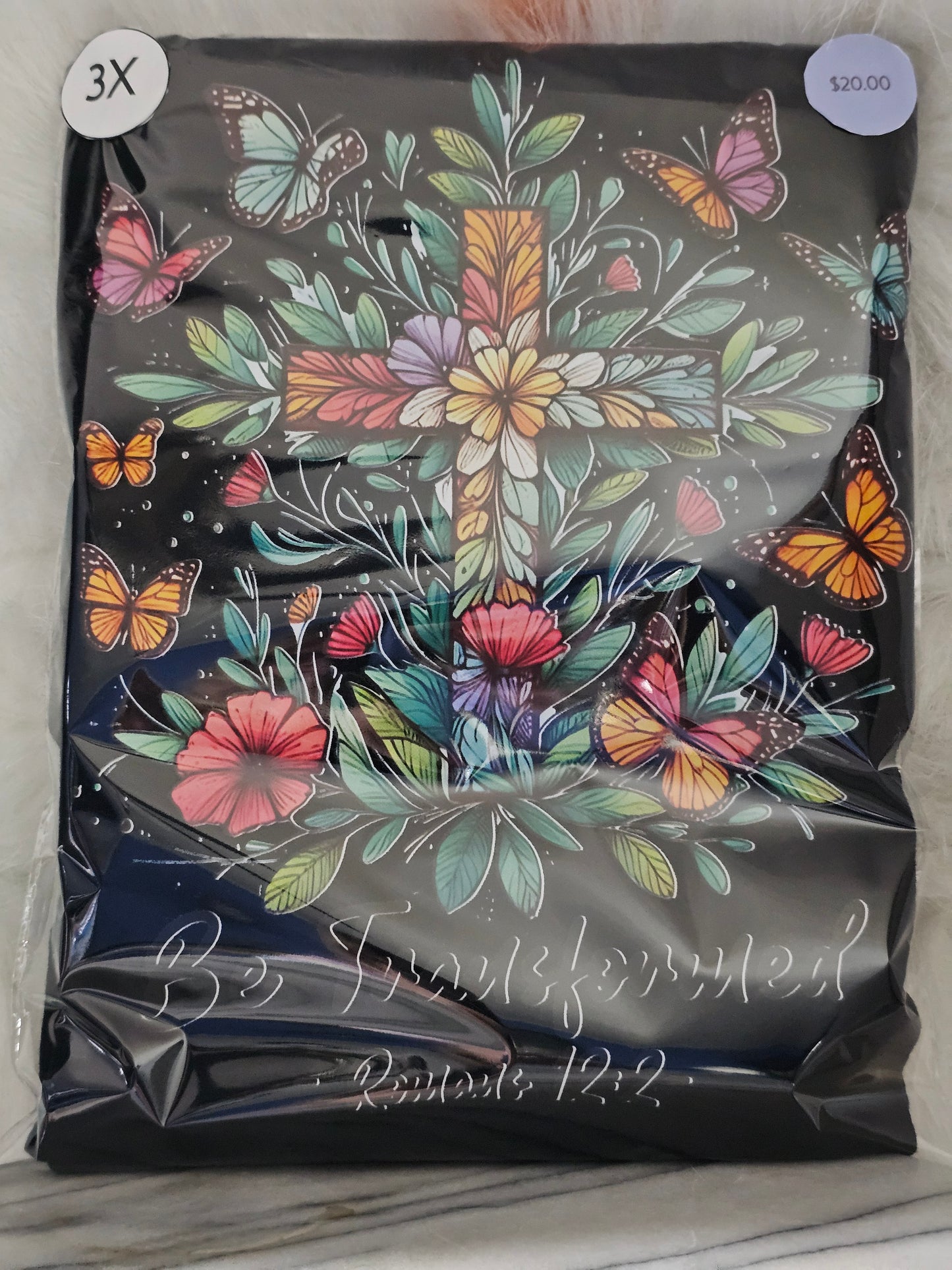 Size 3x 100% cotton Black shirt with cross and flowersr