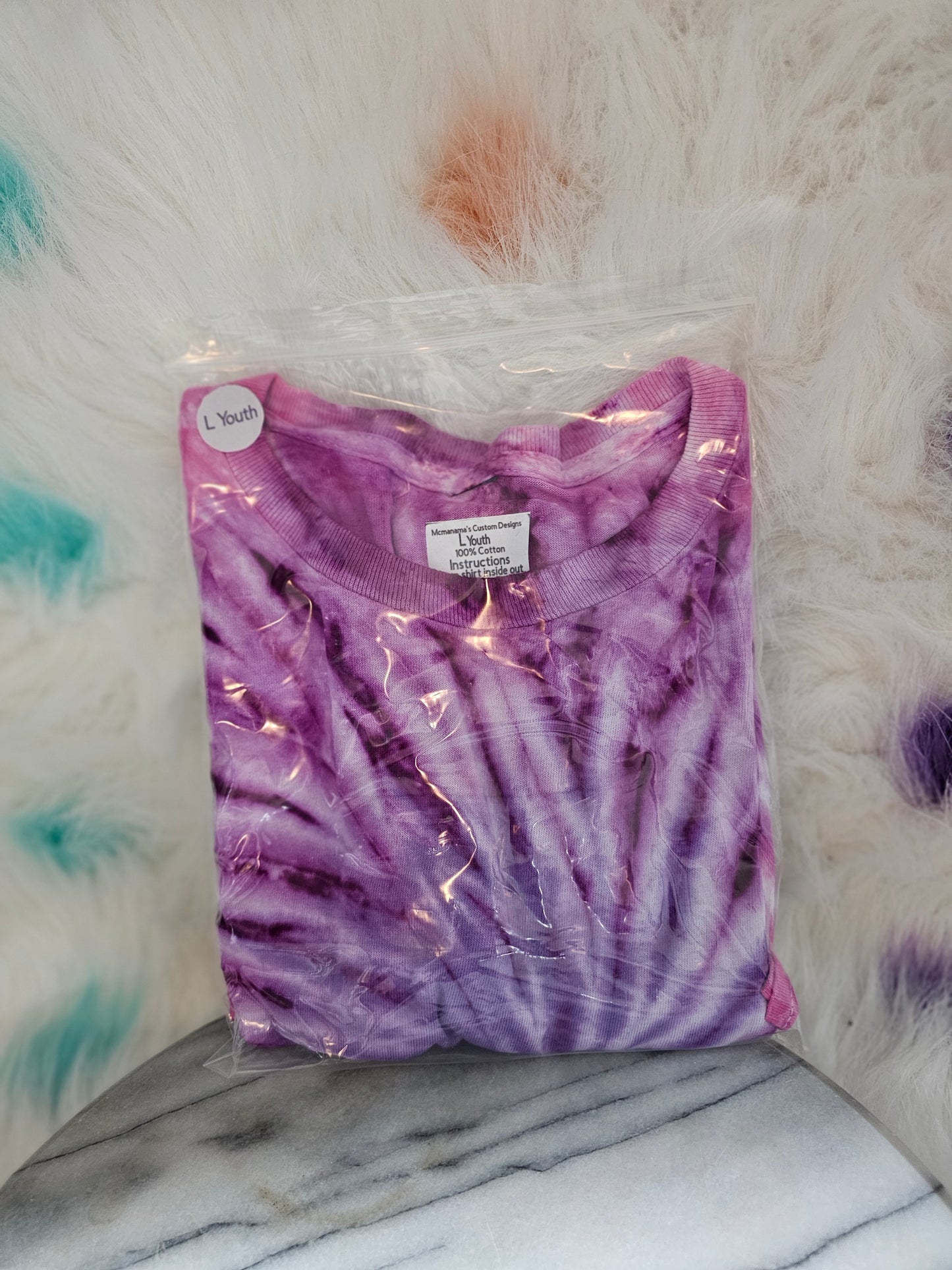 Size L youth 100% cotton purple tie dye Tshirt