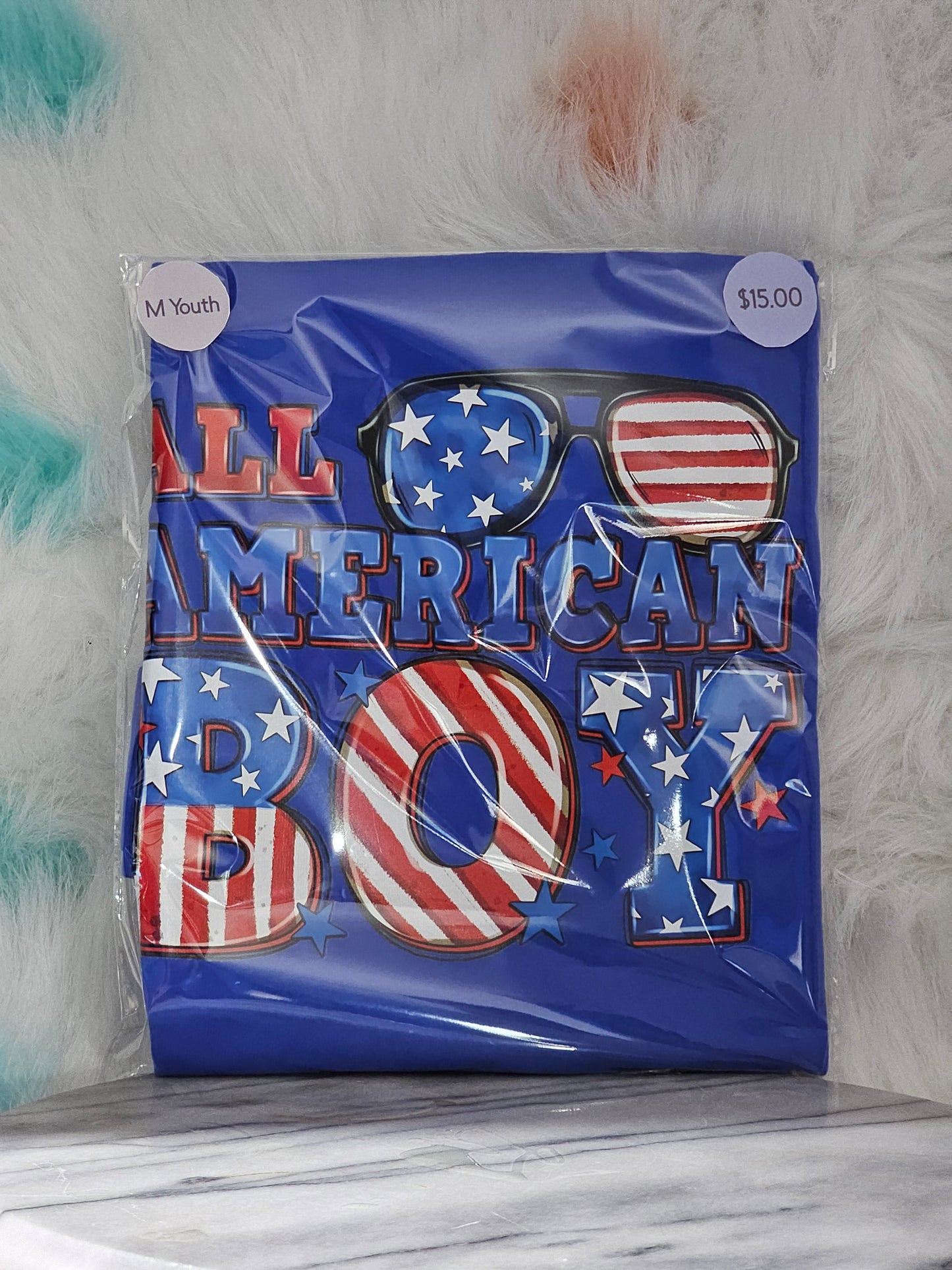 Size M youth 100% cotton Blue All America boy Tshirt