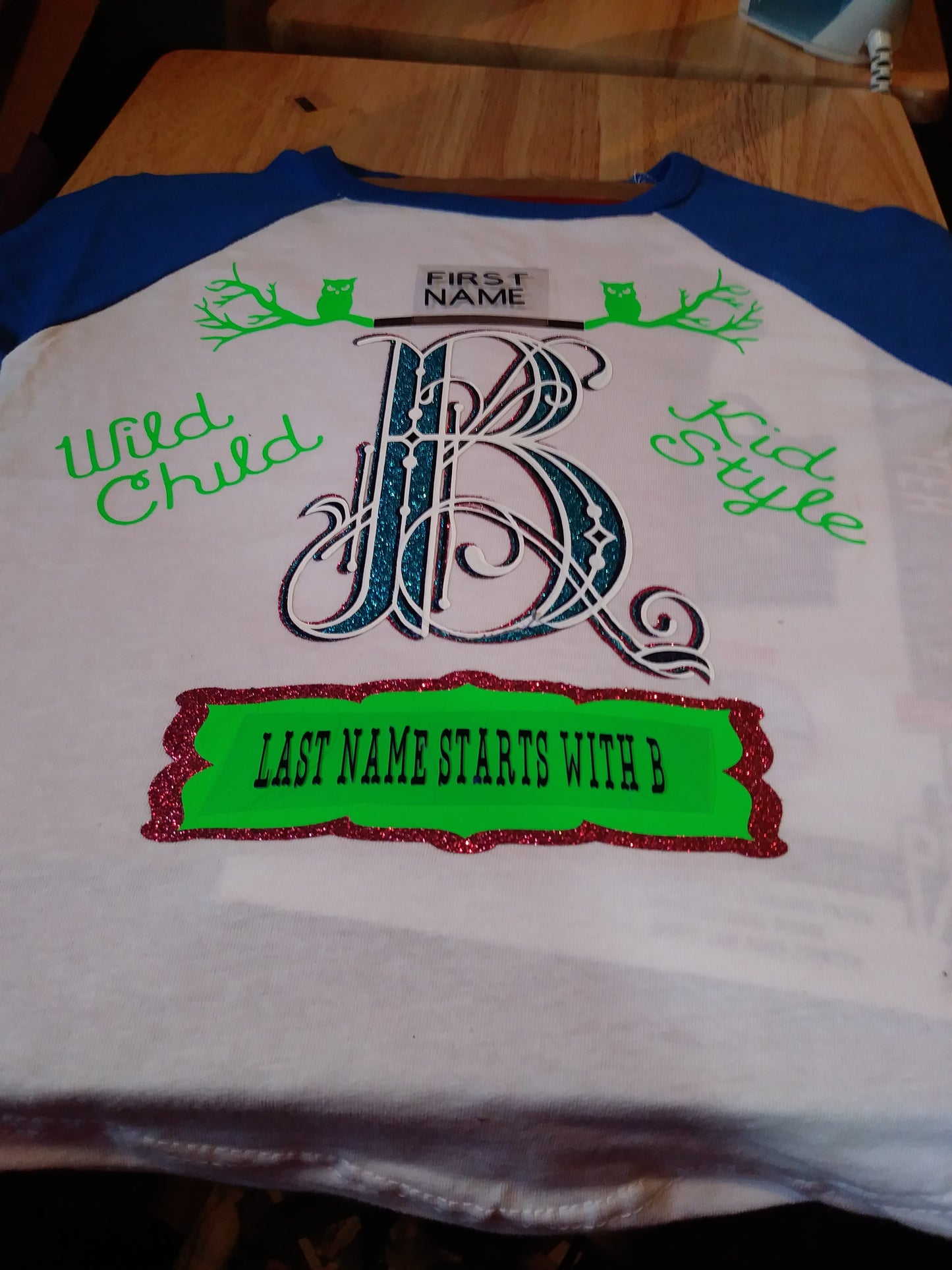 Personalized toddler shirt with the letter B and name