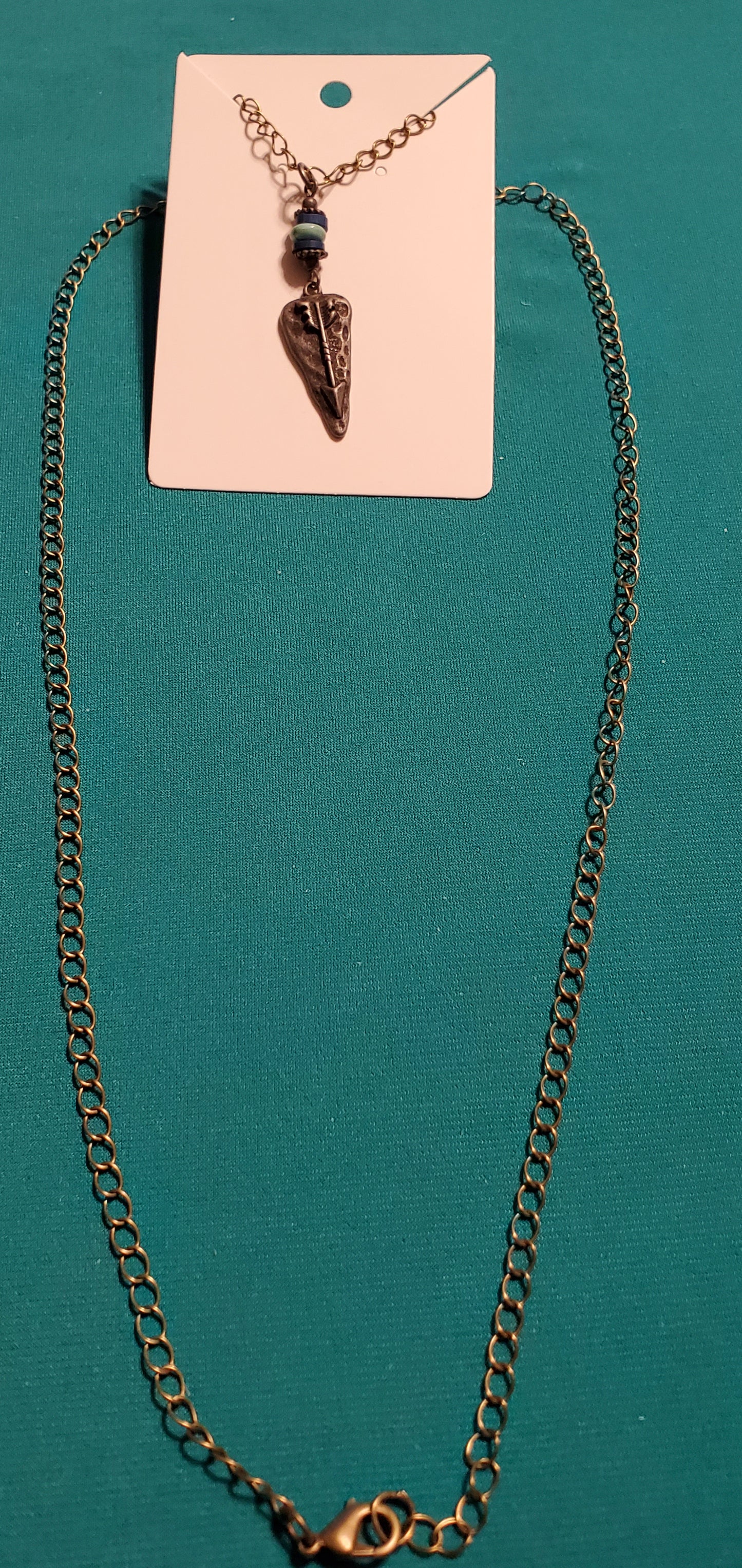 Bronze plated Arrowhead necklace and Indian beads earrings
