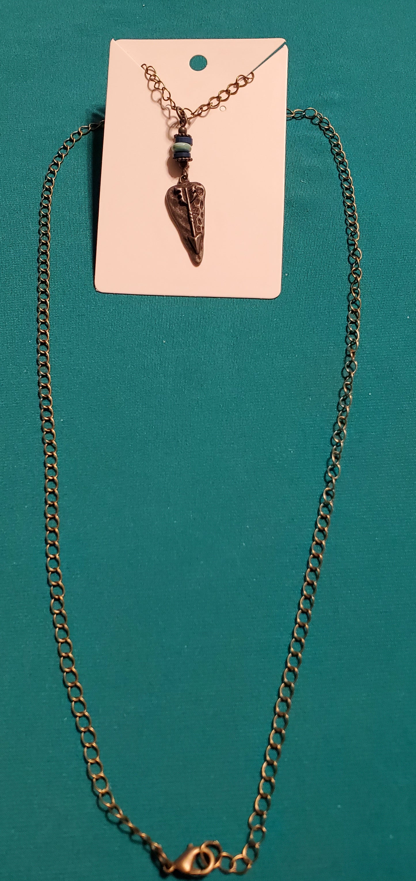 Bronze plated Arrowhead necklace and Indian beads earrings