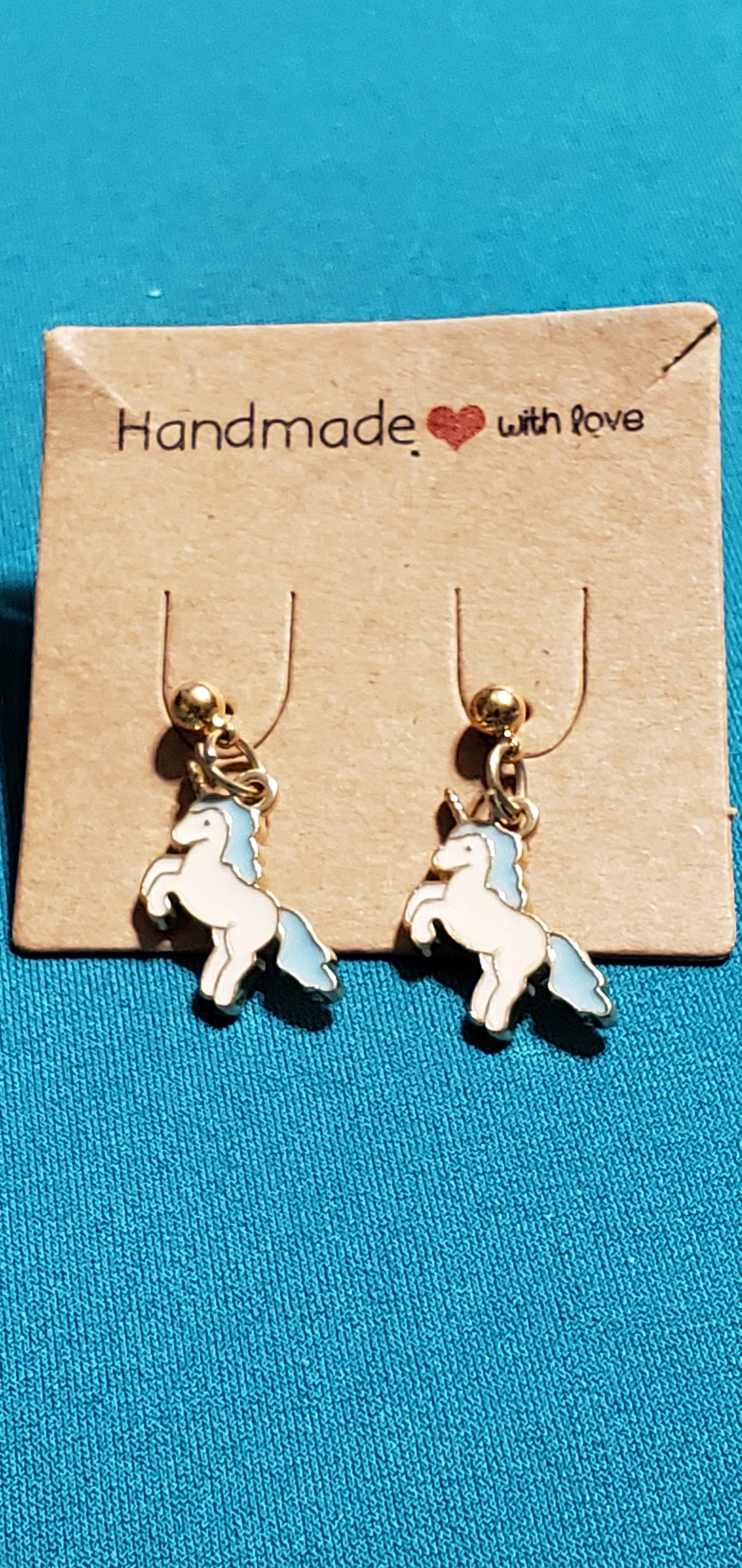 Blue & white unicorn earrings