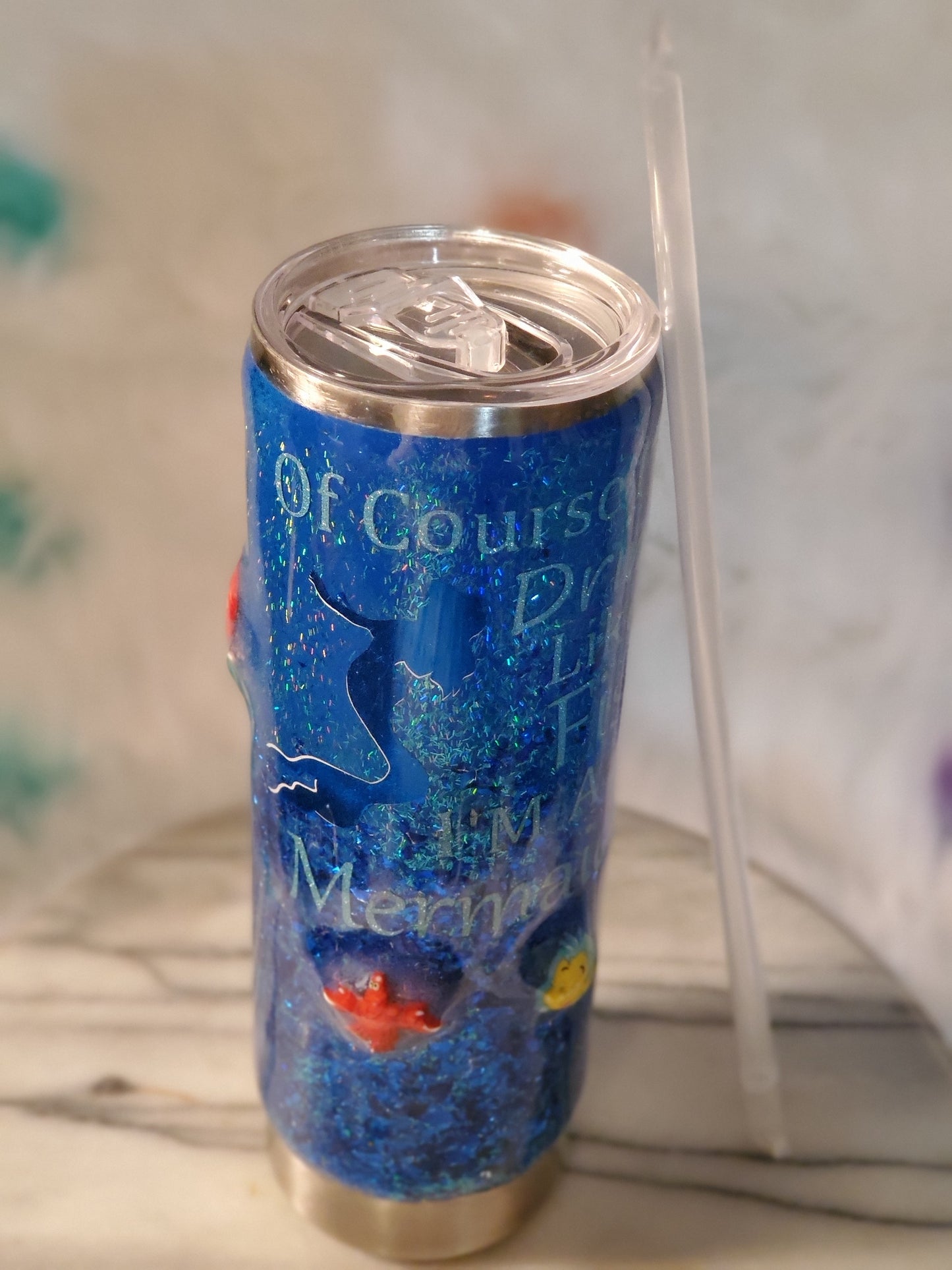 30 oz Double wall insulated of course I drink like a fish I'm a mermaid tumbler cup