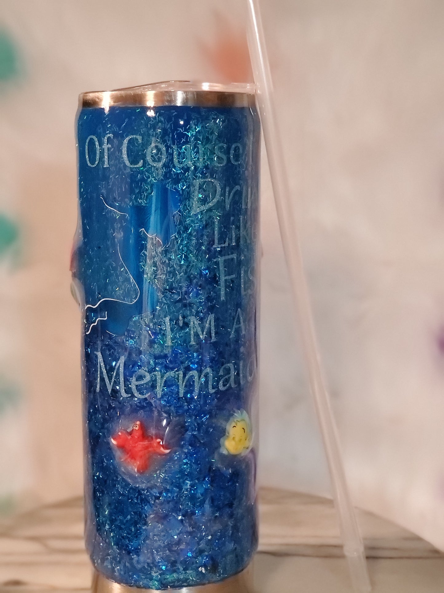 30 oz Double wall insulated of course I drink like a fish I'm a mermaid tumbler cup