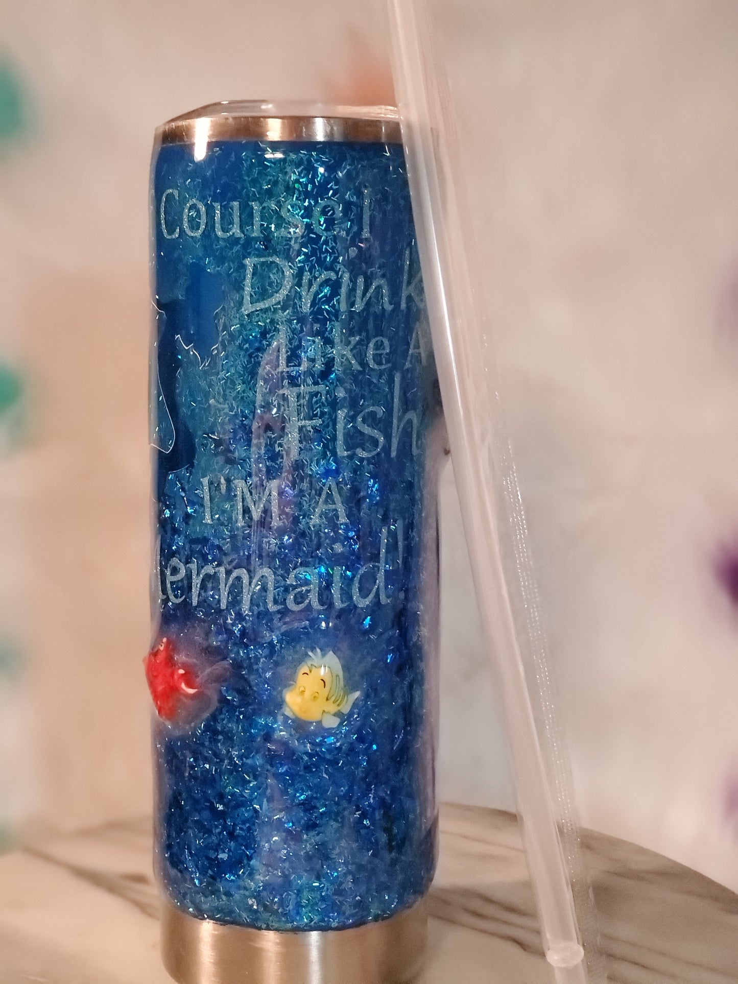 30 oz Double wall insulated of course I drink like a fish I'm a mermaid tumbler cup