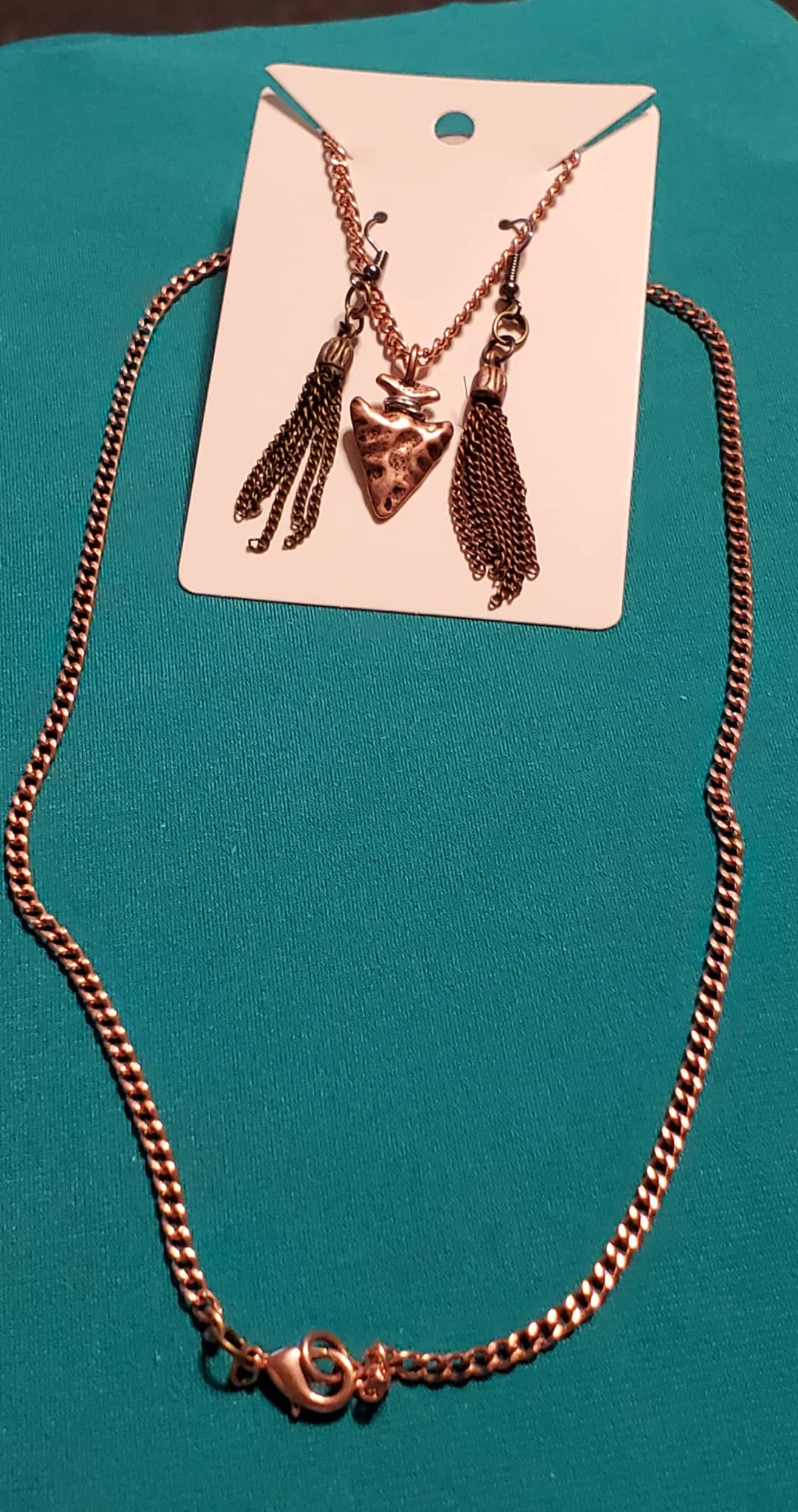 Bronze plated Arrowhead necklace and Indian beads earrings