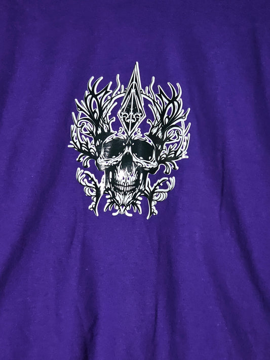 Skull head on purple shirt