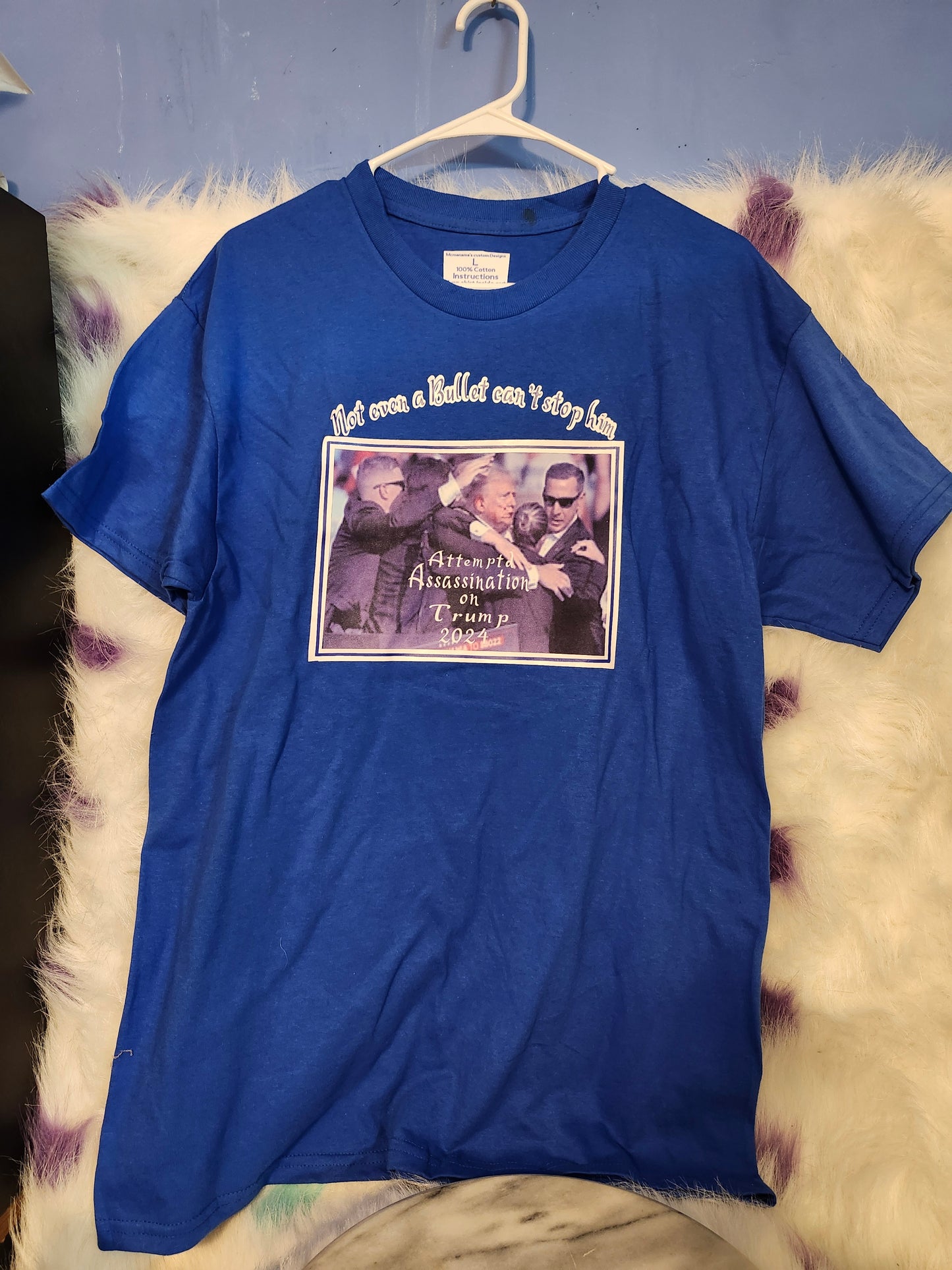 Size L 100% cotton Not even a bullet can stop him